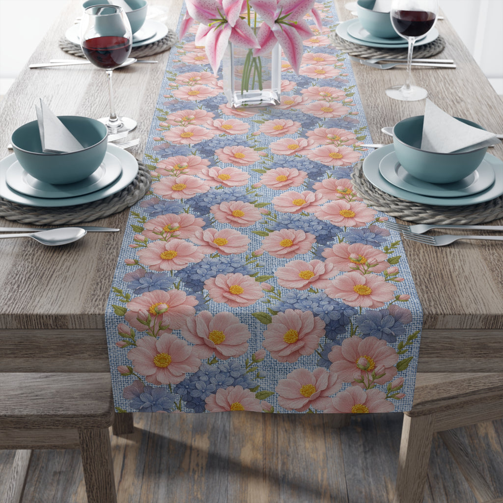Blush Peony Floral Table Runner | Soft Provence Watercolor Cottagecore Decor