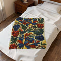 BLUESKYDEZIGN | Petrykivka Bloom Velveteen Blanket | Ukrainian Folk Art Floral Throw | Vintage Botanical Plush | Cottagecore Gift