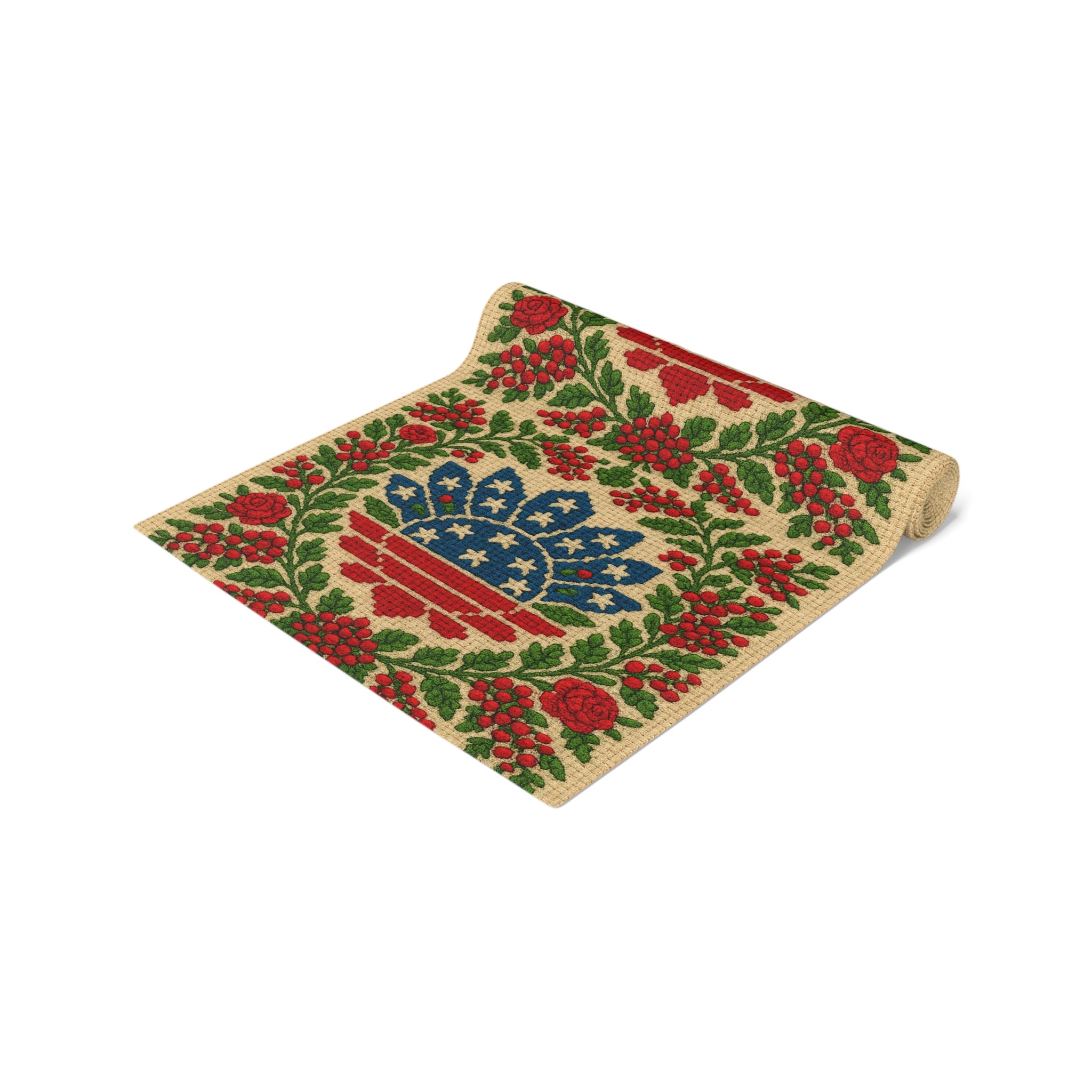 America 250 Floral Table Runner – Patriotic Medallion Design | Farmhouse & Americana Decor