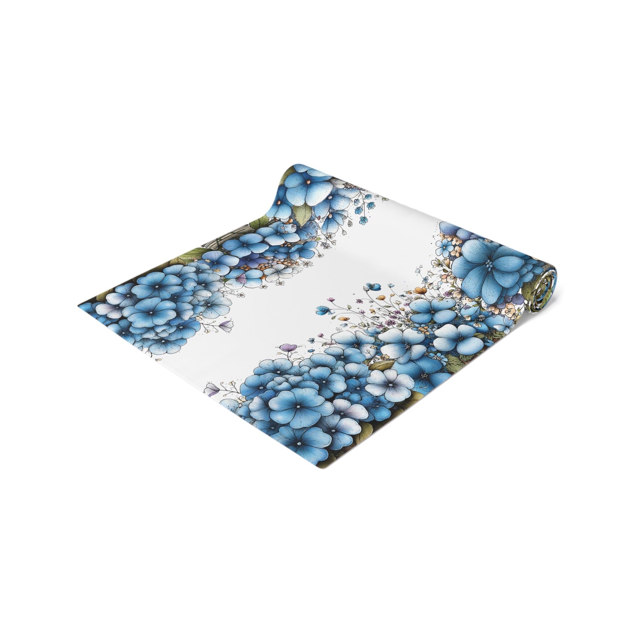 Blue Floral Table Runner, Cotton & Polyester, Spring Dining Table Decor, Elegant Blue and White Flower Runner, 2 Sizes