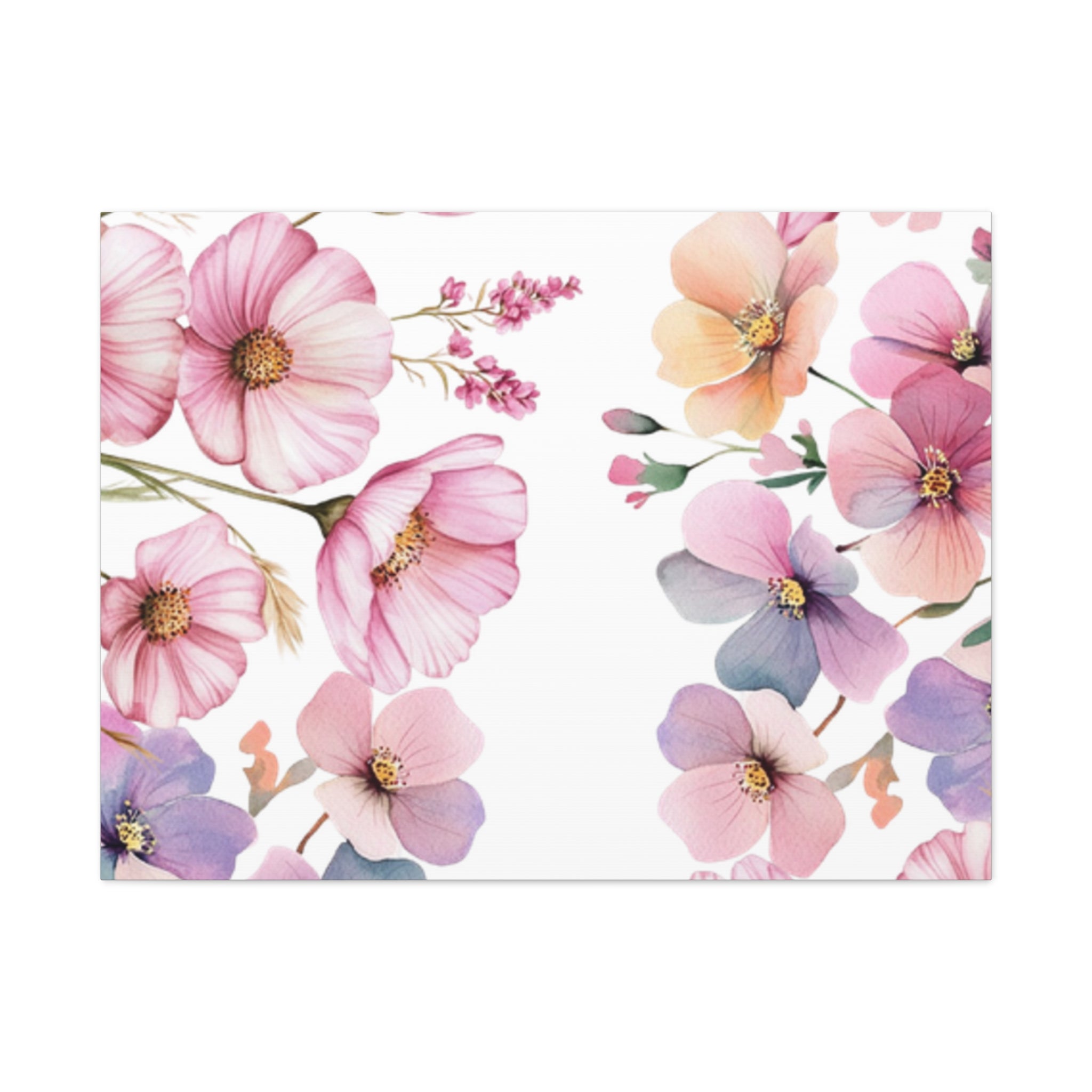 Pastel Floral Matte Canvas Wall Art, Soft Botanical Print, Modern Home Decor, Watercolor Flower Artwork, Stretched 1.25" Canvas