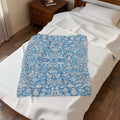 BLUESKYDEZIGN Grandmother's Heritage Velveteen Blanket - Blue Vintage Floral Boho Throw, Modern Rustic