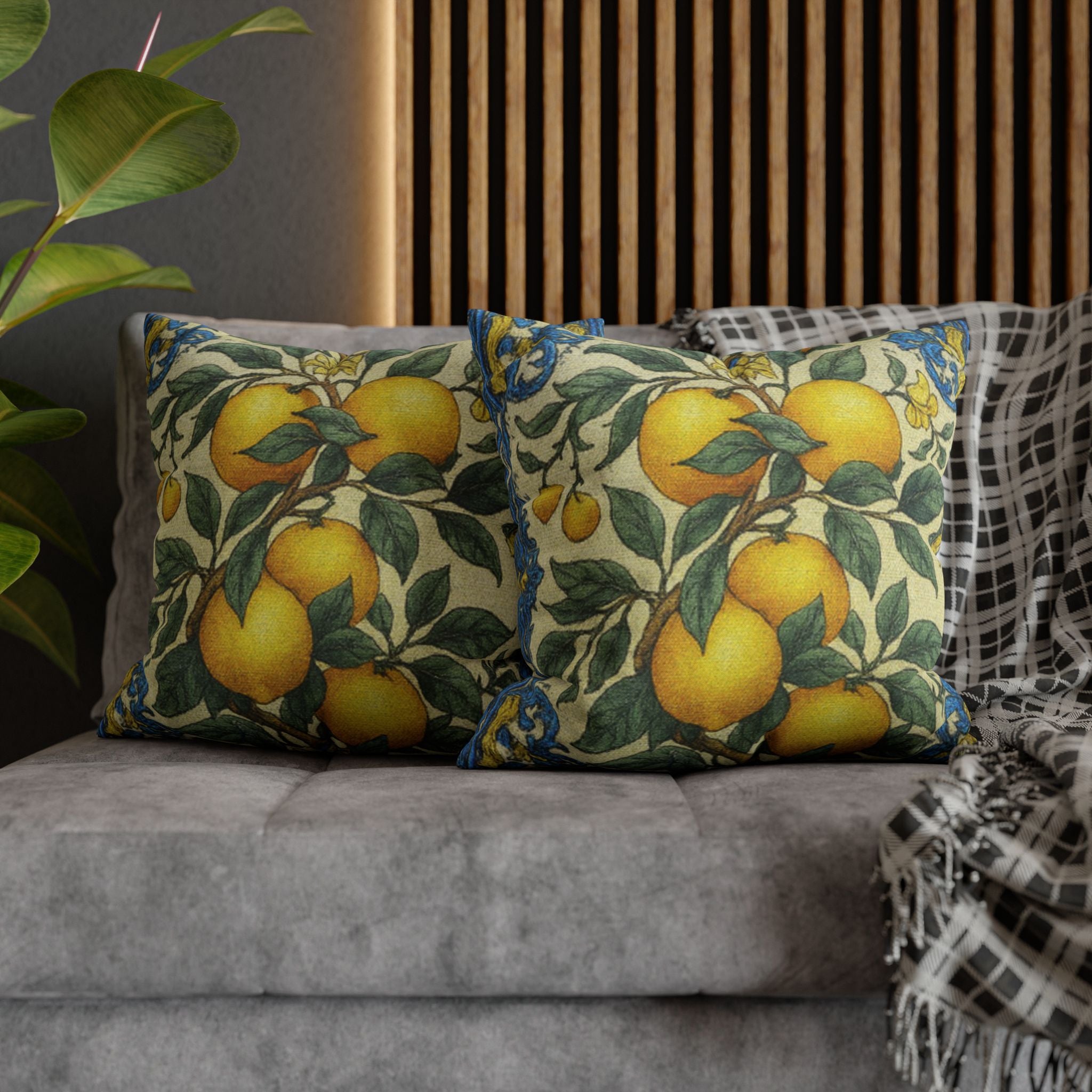 Citrus Riviera Orange & Lemon Branch Pillow Cover – Mediterranean Botanical Cushion Case | William Morris Style