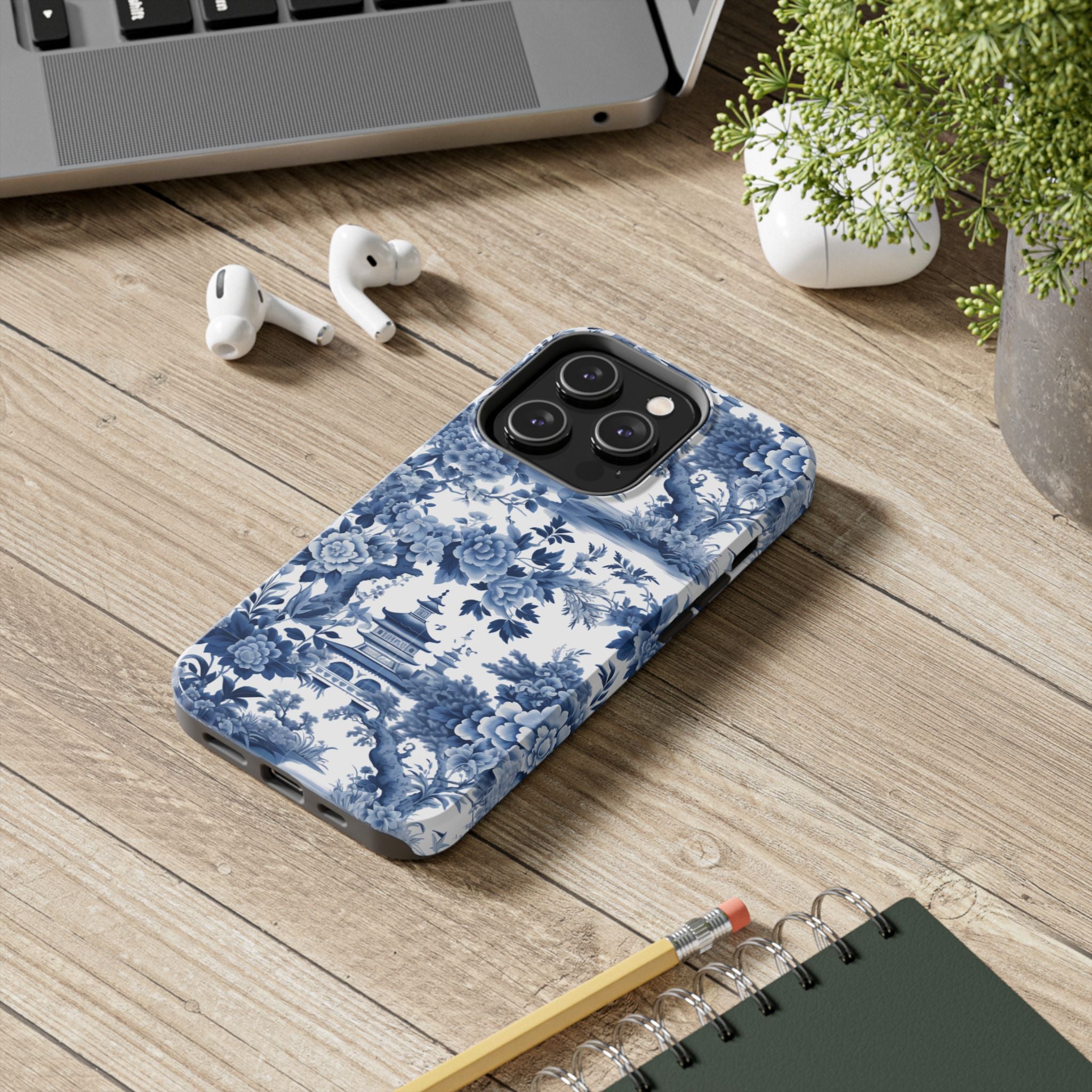 BLUESKYDEZIGN | Blue Toile Phone Case | Chinoiserie Floral Vintage iPhone Cover | Aesthetic Gift for Her