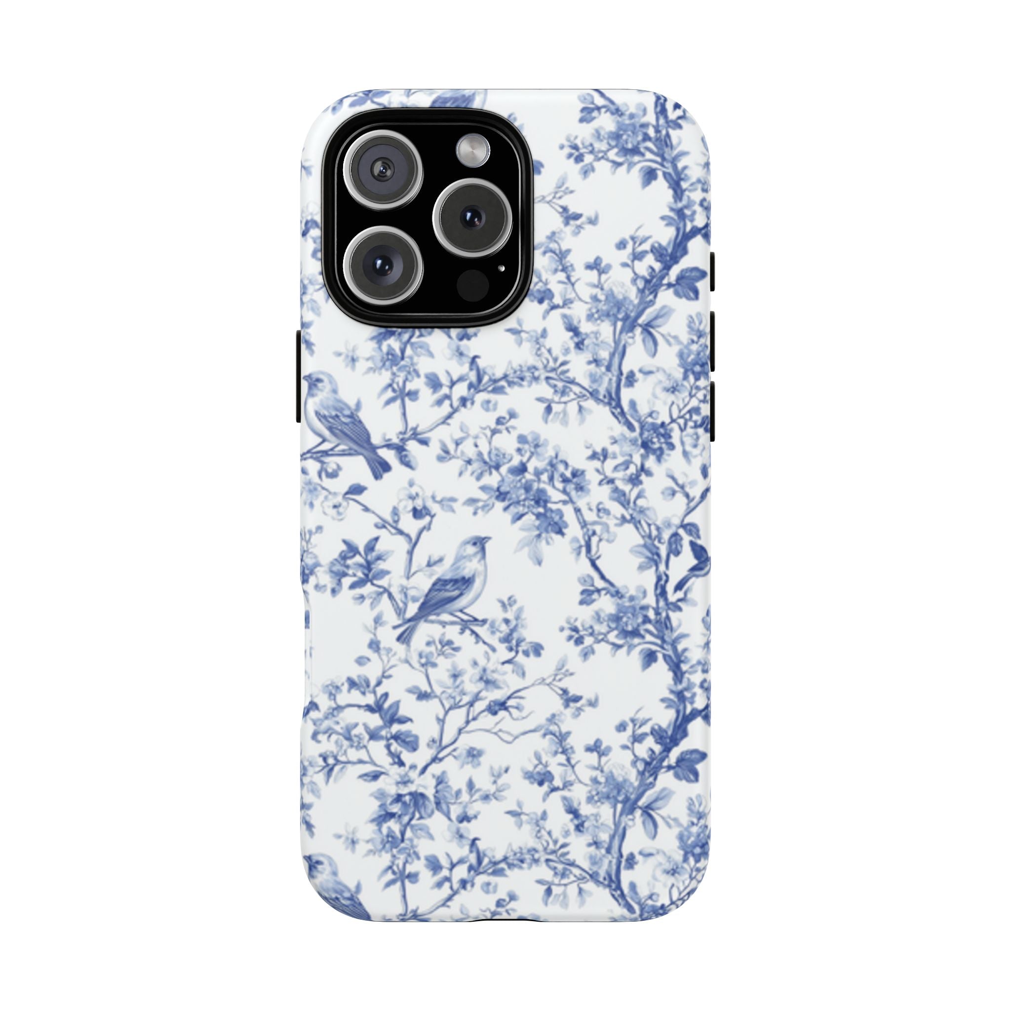 Blue Floral Vine Phone Case, Toile-inspired romantic floral Marbleized Branch Pattern