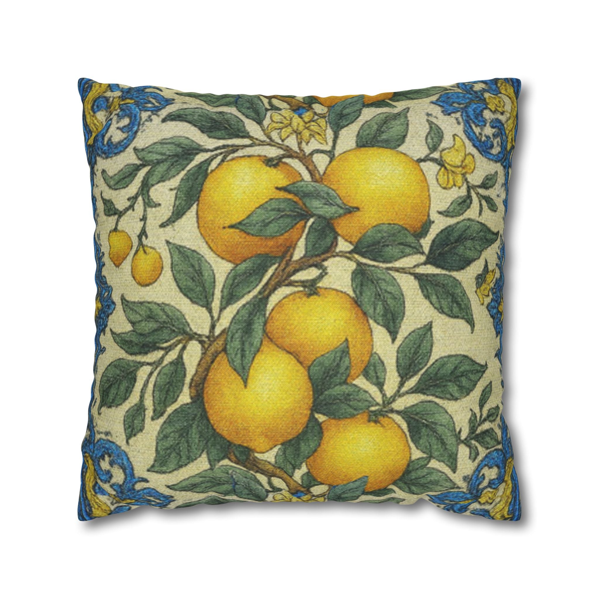Citrus Riviera Orange & Lemon Branch Pillow Cover – Mediterranean Botanical Cushion Case | William Morris Style
