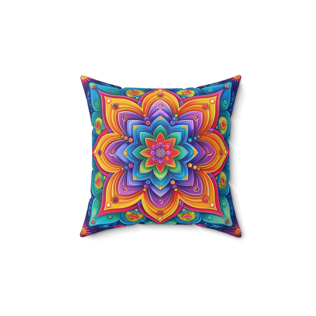 BLUESKYDEZIGN Rainbow Floral Mandala Pillow - Colorful Boho Meditation Decor