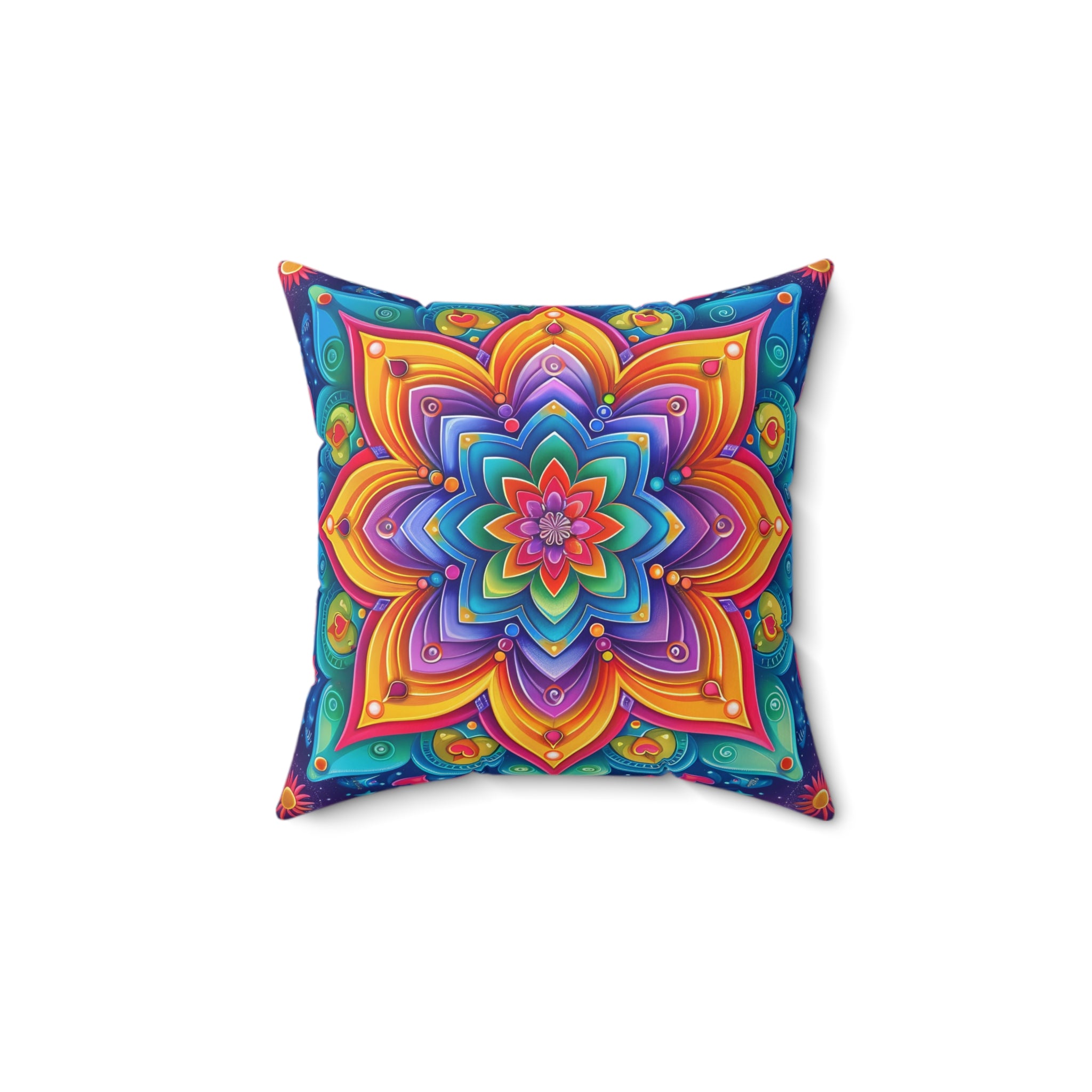 Rainbow Floral Mandala Spun Polyester Square Pillow, Colorful Boho Home Decor, gift for parents, housewarming, cottage core