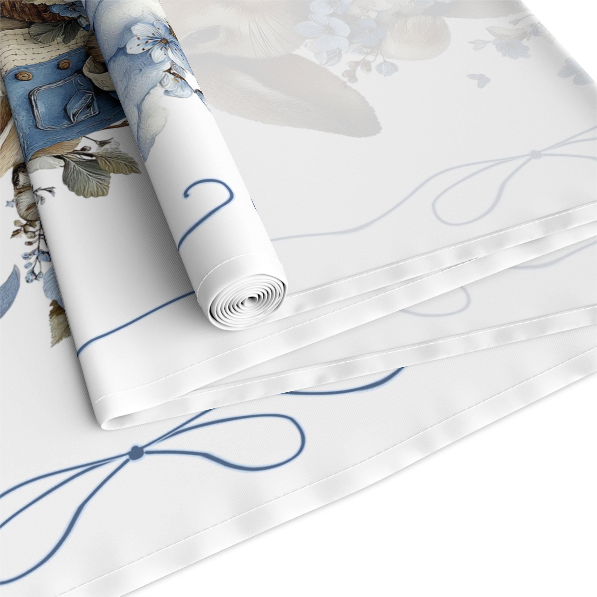 Vintage Spring Bunny Table Runner Floral Rabbit Table Decor for Easter Spring Dining, Cotton Polyester