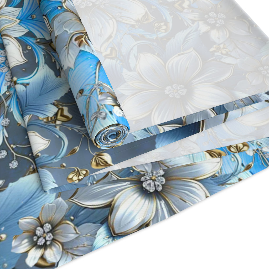 Blue Floral Table Runner – Vintage Botanical Farmhouse Decor, Cotton Twill or Polyester, 72" & 90"