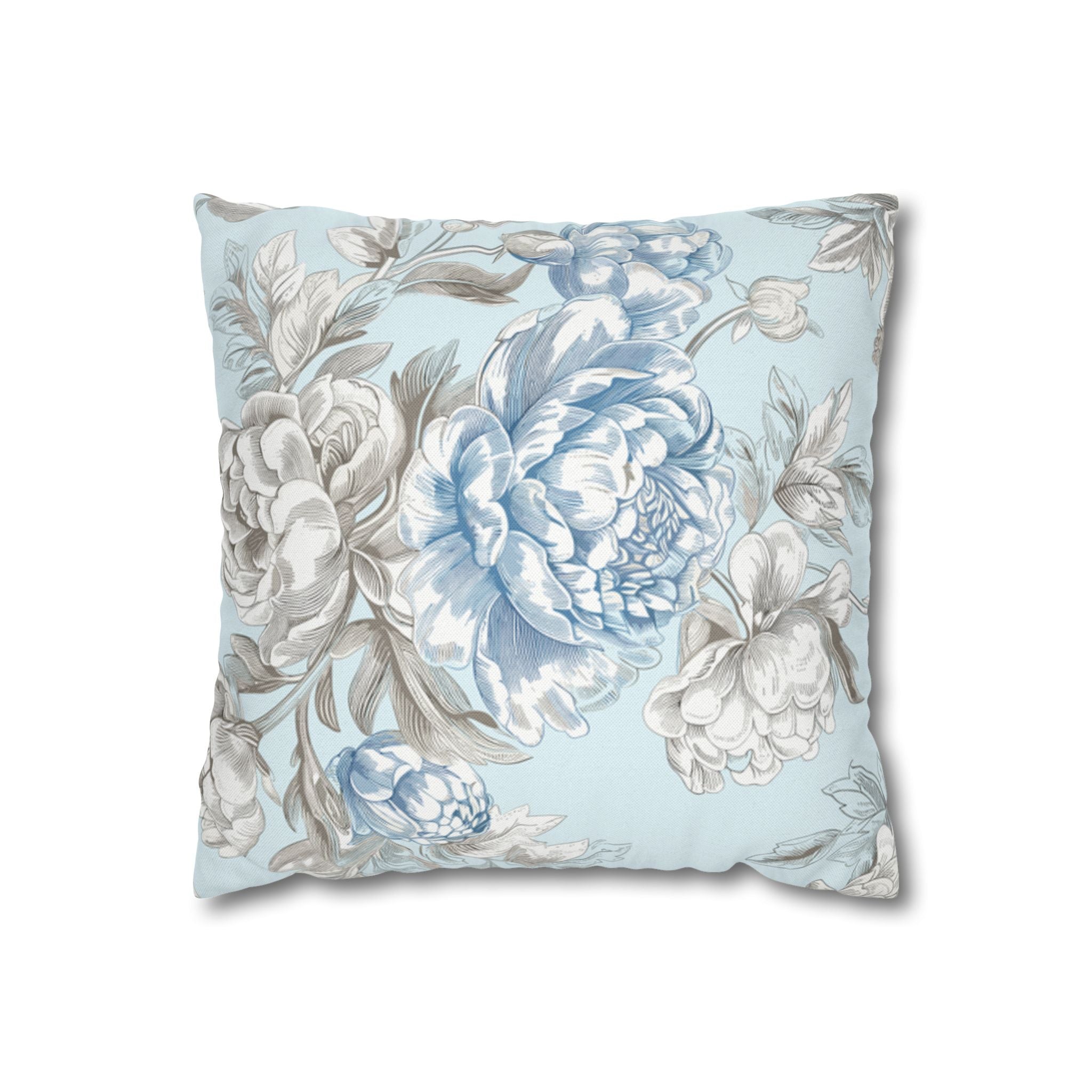 Light Blue Floral Throw Pillowcasу – Elegant Botanical Cushion for Sofa or Bedroom Home Decor, housewarming, cottage core