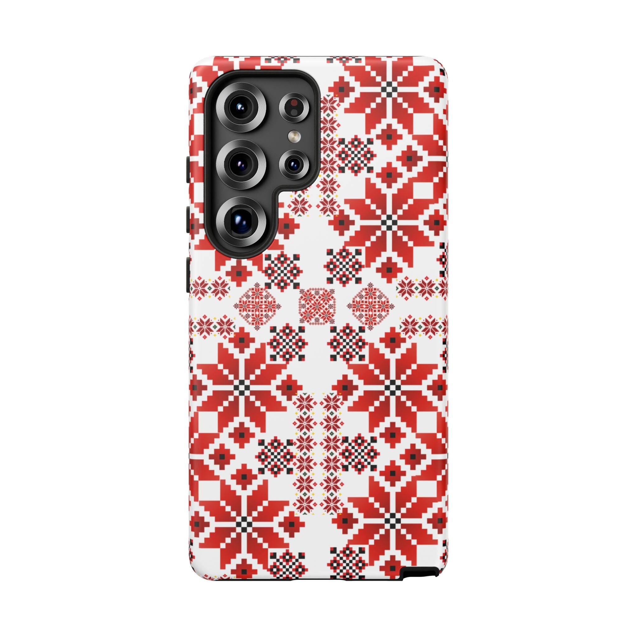 Ukrainian Embroidery Phone Case • Red Black Folk Pattern • Protective Slavic Geometric Cover for iPhone & Samsung