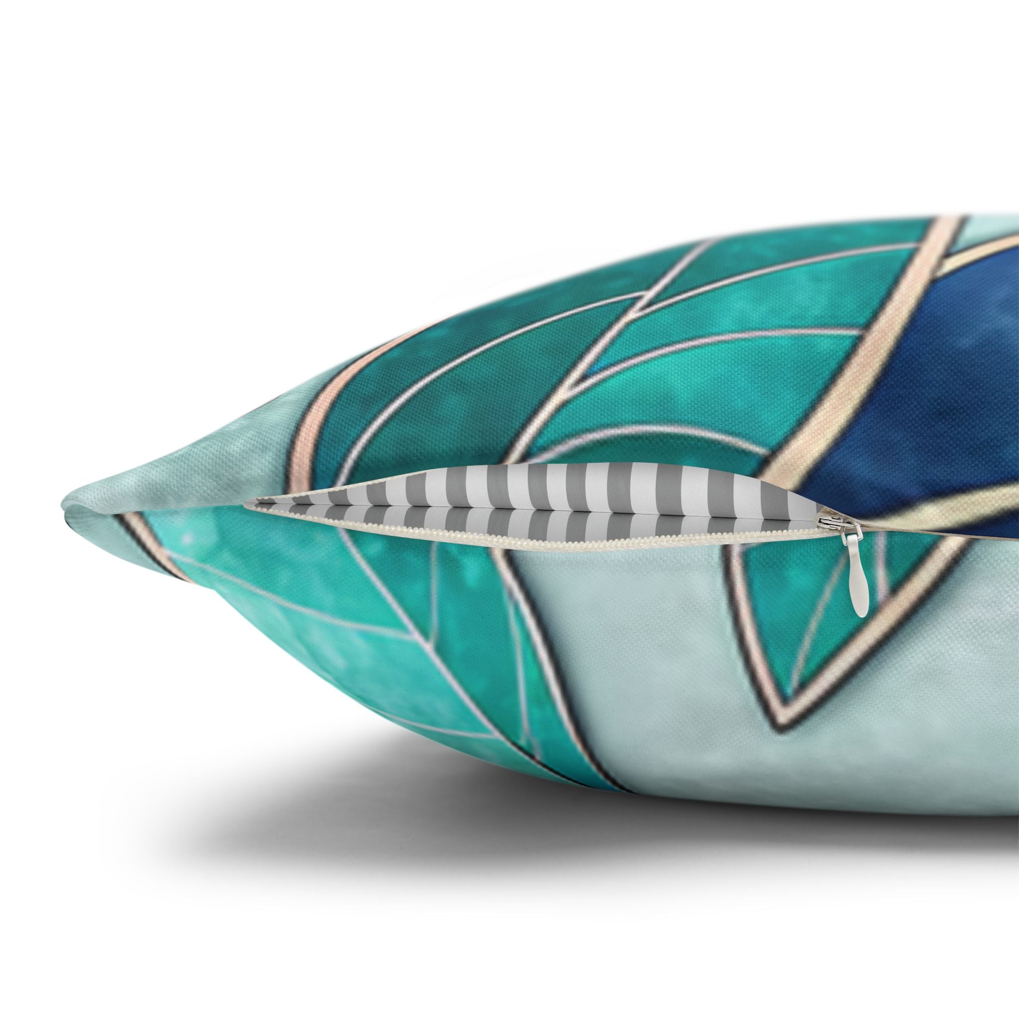 Mosaic Pillowcase 1piece, Stained Glass Style Floral Cushion Covers, Teal Blue Decorative Polyester Throw Pillowcases