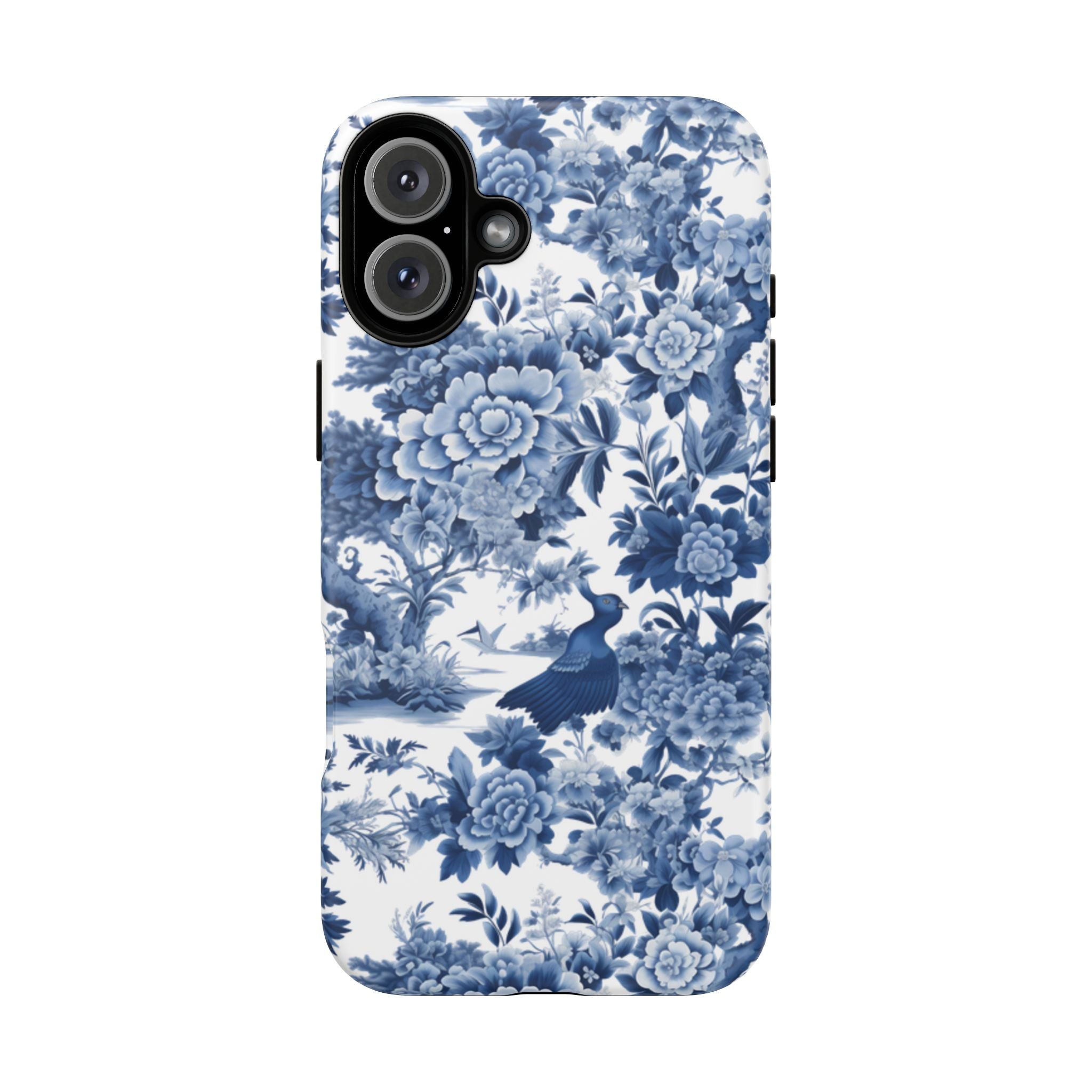 Blue Toile Floral Phone Case, Chinoiserie Style, Tough Case