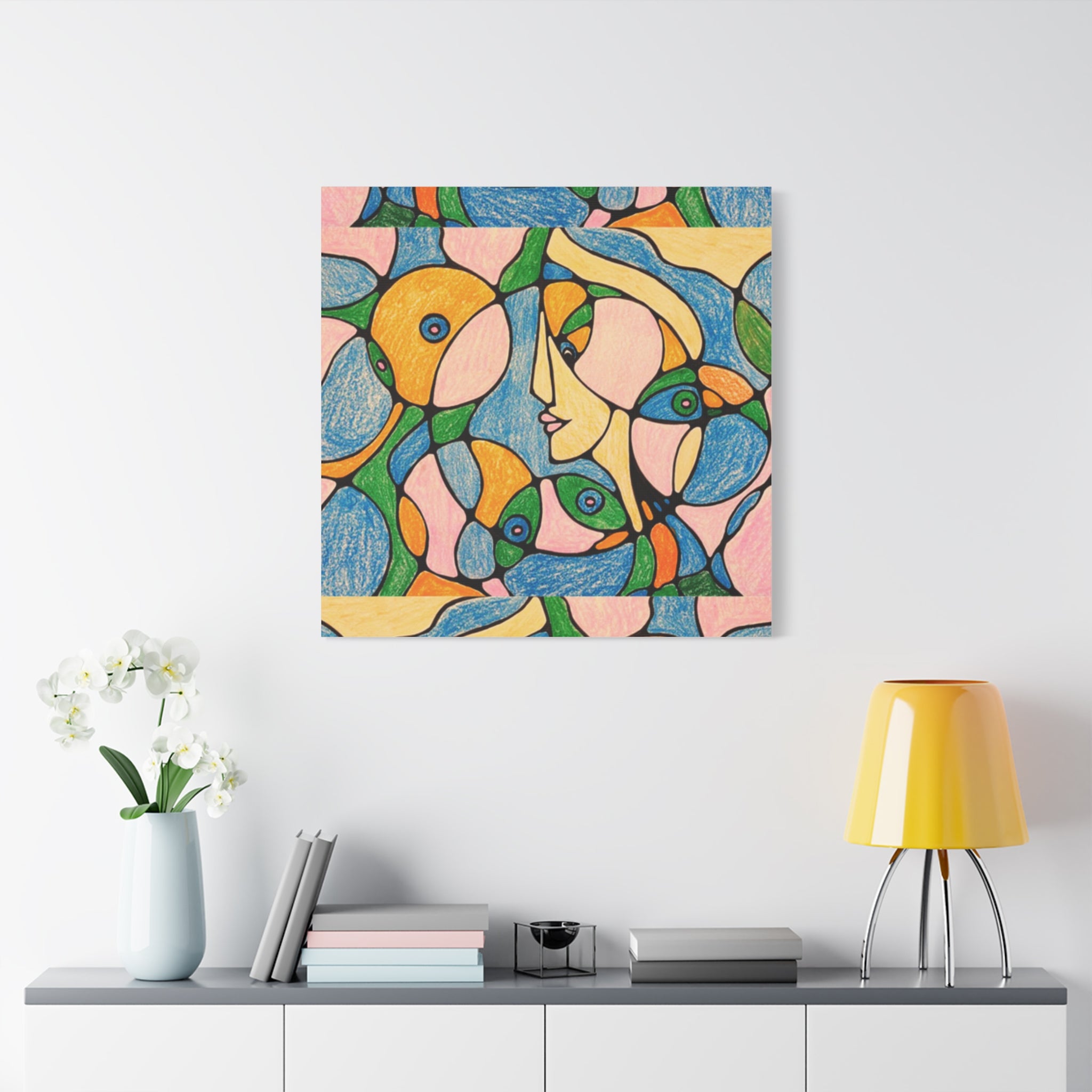 Abstract Colorful Faces Canvas Art, Vibrant Modern Wall Decor, Surreal Cubist Style Matte Print, Stretched 1.25" Ready to Hang