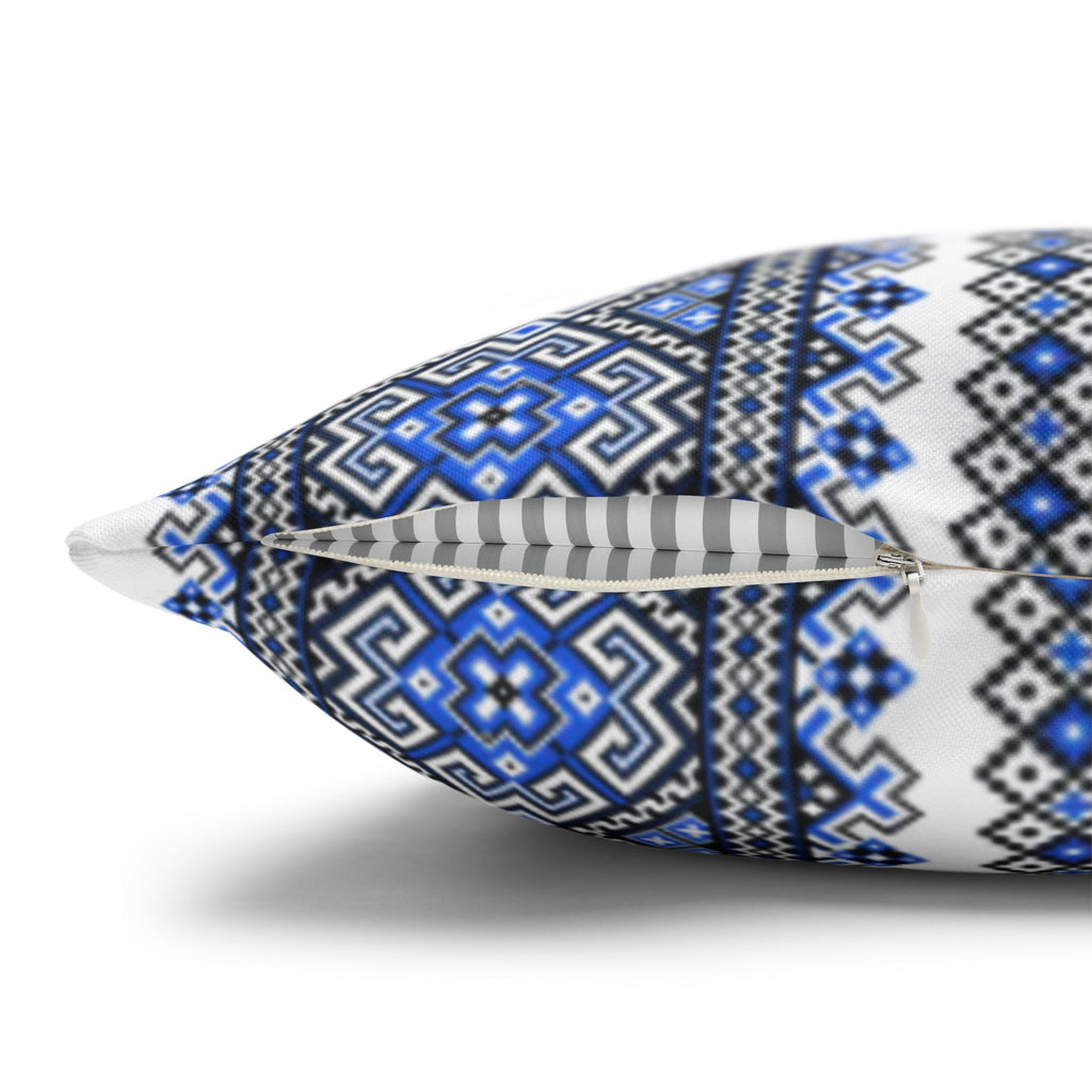 Stasia Blue Pillow Cover | Ukrainian Folk Floral Art | Indigo Geometric Cushion Cover