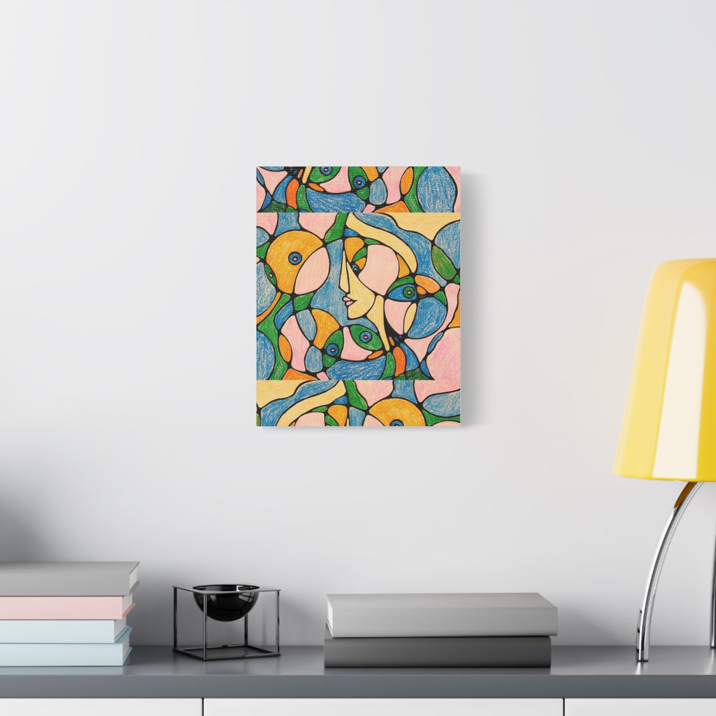 Abstract Colorful Faces Canvas Art, Vibrant Modern Wall Decor, Surreal Cubist Style Matte Print, Stretched 1.25" Ready to Hang