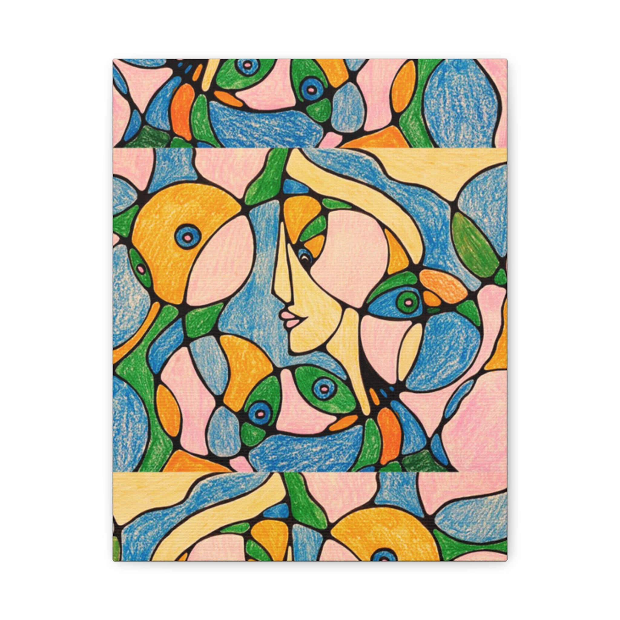 Abstract Colorful Faces Canvas Art, Vibrant Modern Wall Decor, Surreal Cubist Style Matte Print, Stretched 1.25" Ready to Hang