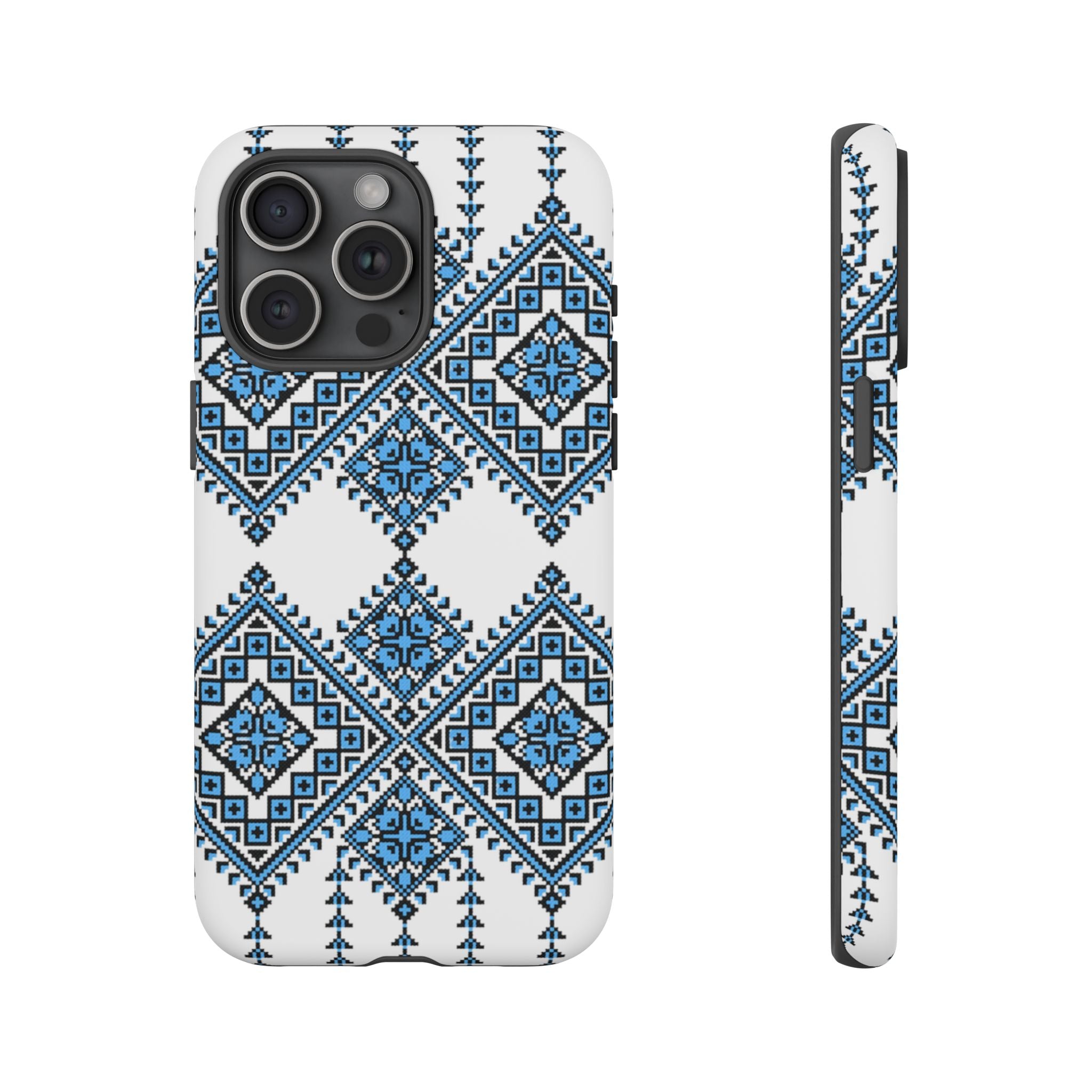 Blue Ukrainian traditional  Geometric Folk Pattern phone case, Tough Cases