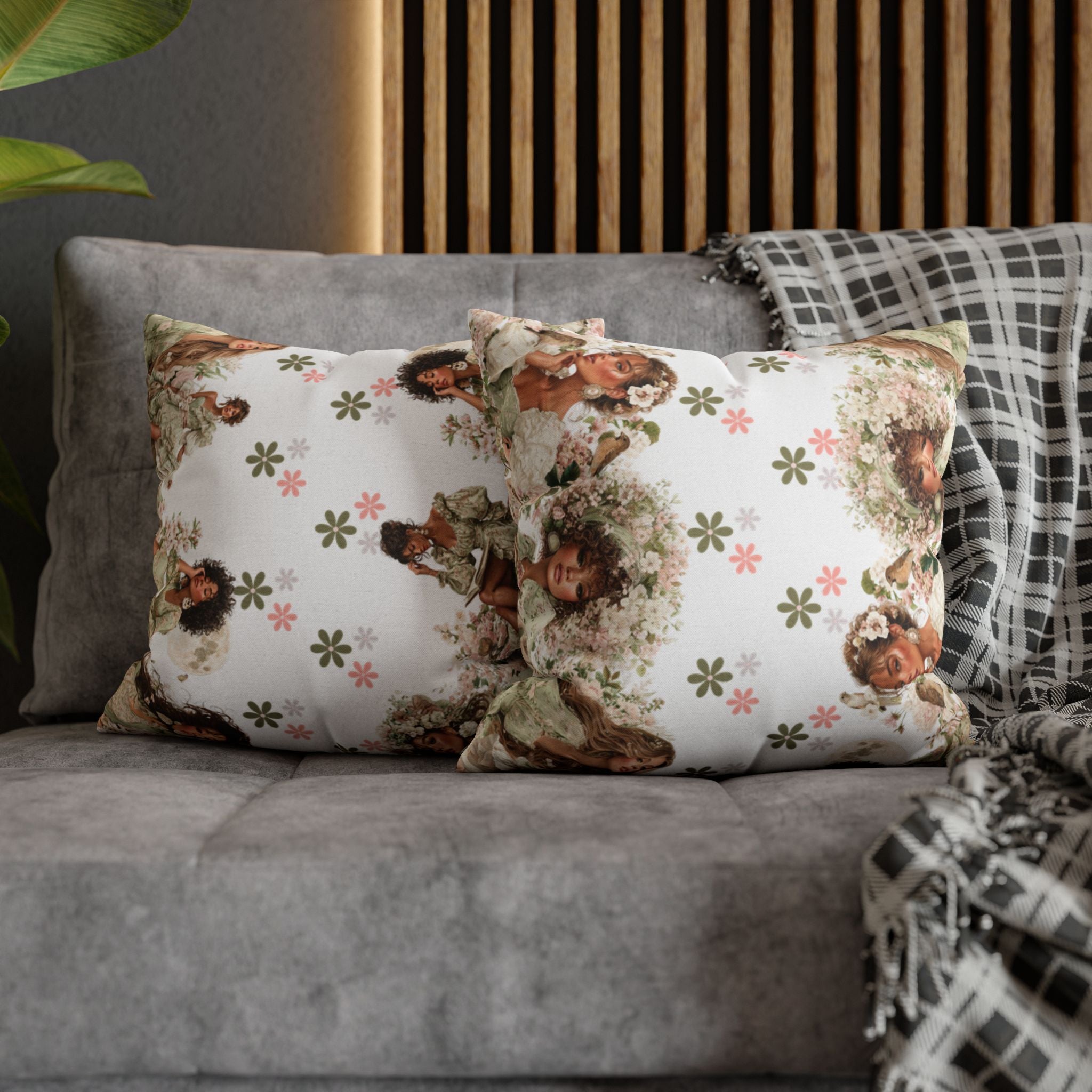 Afrocentric Floral Pillowcase 1piece, Artistic Women Illustration Cushion Covers, 4 Sizes, Modern Boho Throw Pillow Case, Art Decor