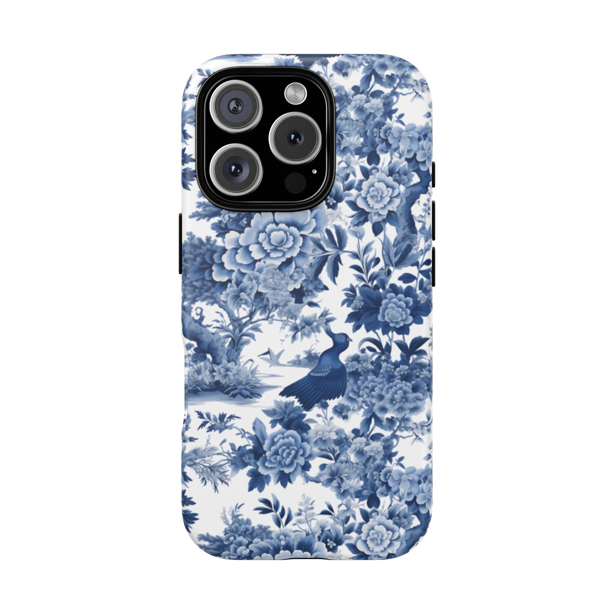Blue Toile Floral Phone Case, Chinoiserie Style, Tough Case
