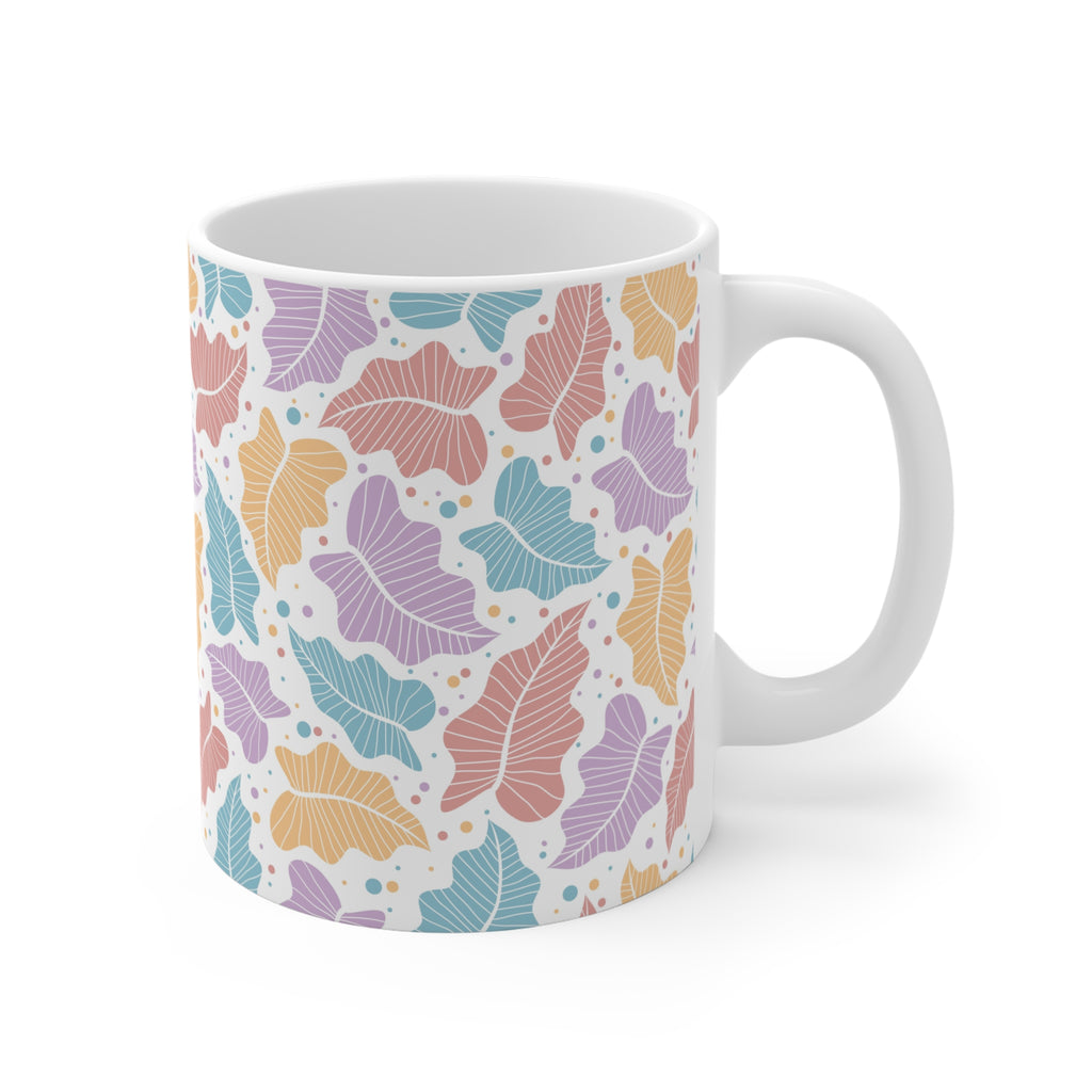 Pastel Leaf Ceramic Mug 11oz - Botanical Coffee Cup, Spring Floral Drinkware, Gift for Her