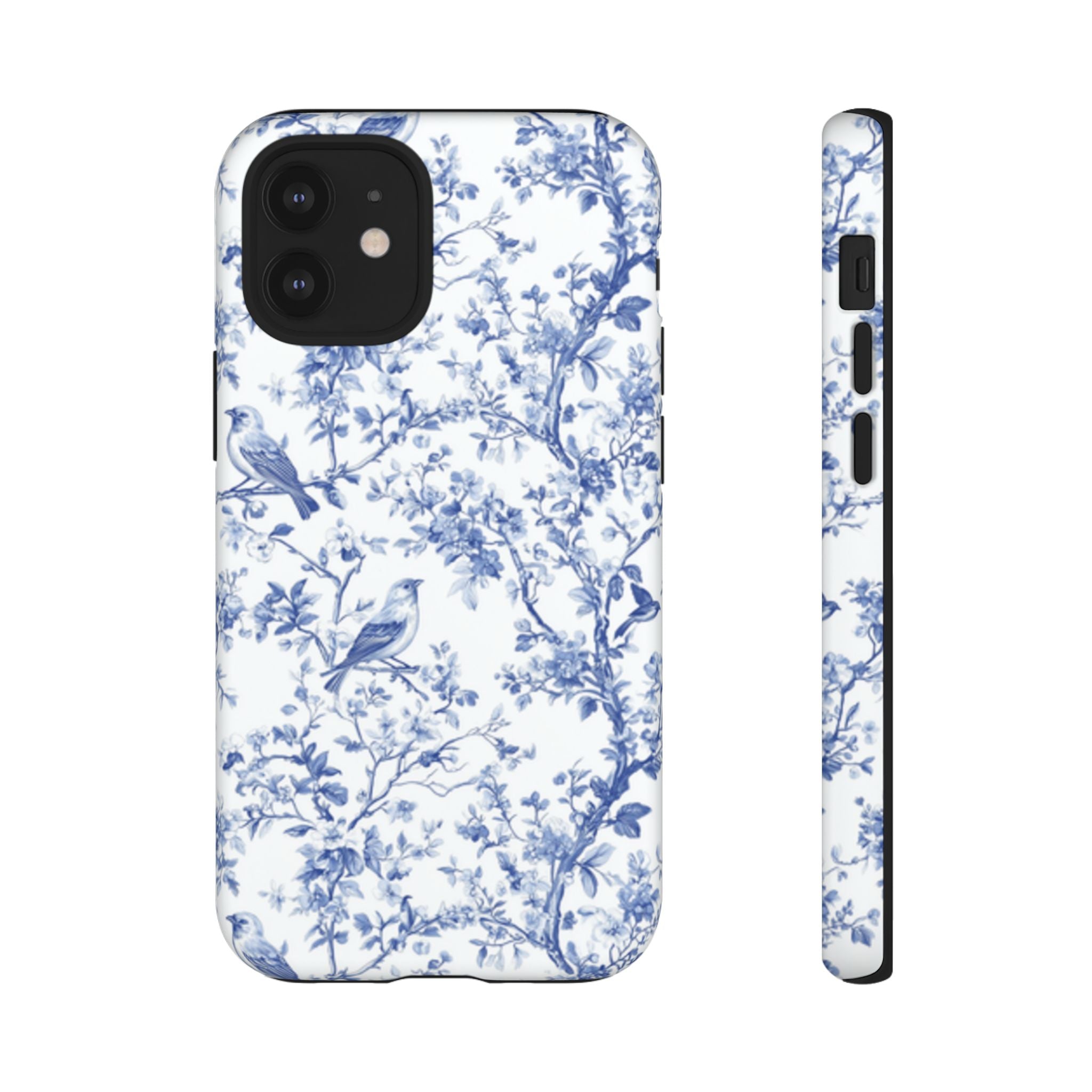 Blue Floral Vine Phone Case, Toile-inspired romantic floral Marbleized Branch Pattern