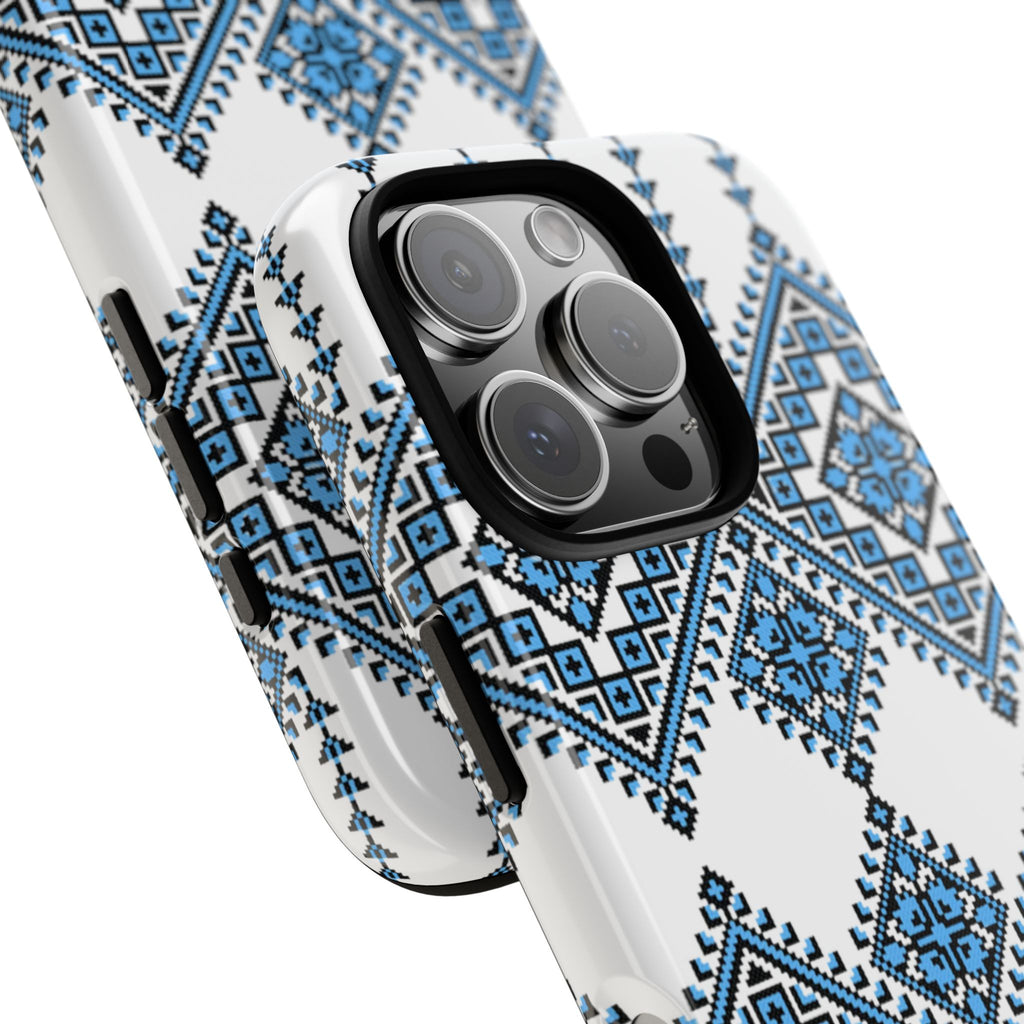 Blue Ukrainian traditional  Geometric Folk Pattern phone case, Tough Cases