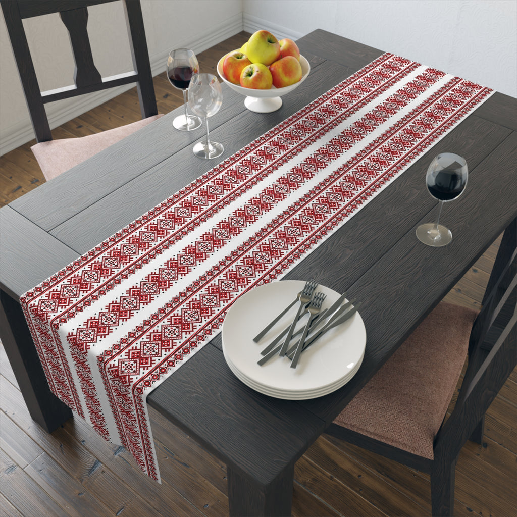 BLUESKYDEZIGN Ukrainian Traditional Table Runner - Red Black Folk Pattern