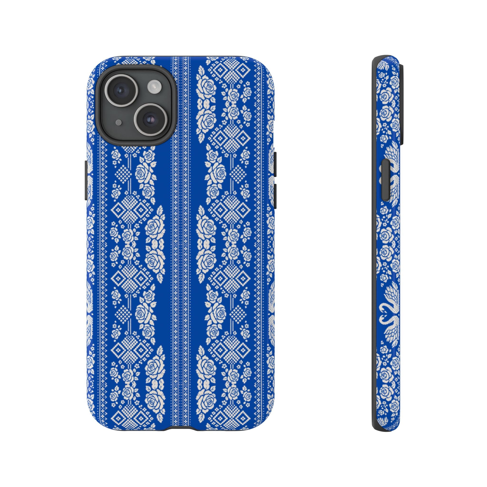 BLUESKYDEZIGN | Wedding Swans Phone Case – Blue & White Romantic Folk Art Swans & Roses Tough Cover for iPhone & Samsung