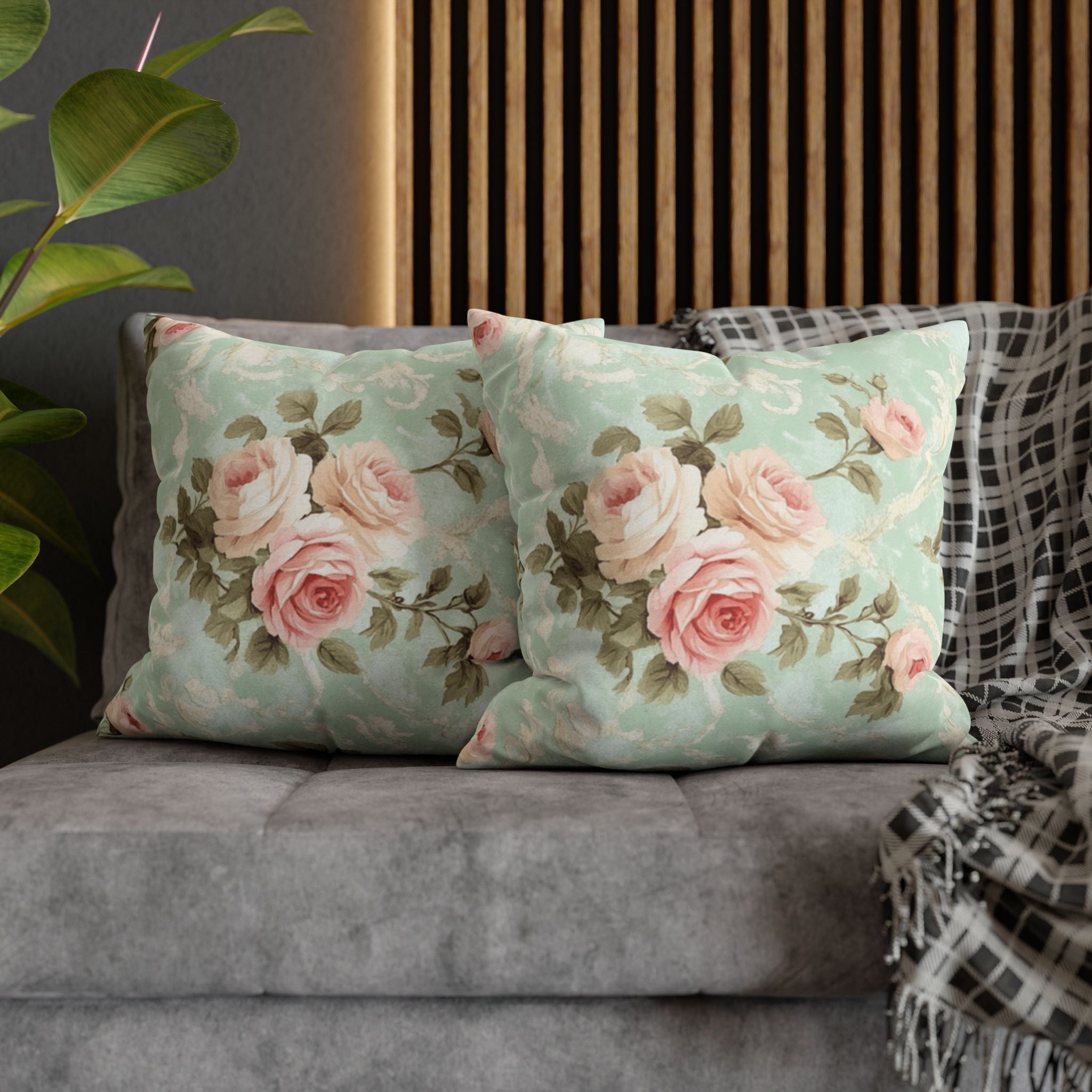 Vintage Pink Rose Pattern Pillowcase | Floral Throw Pillowcase