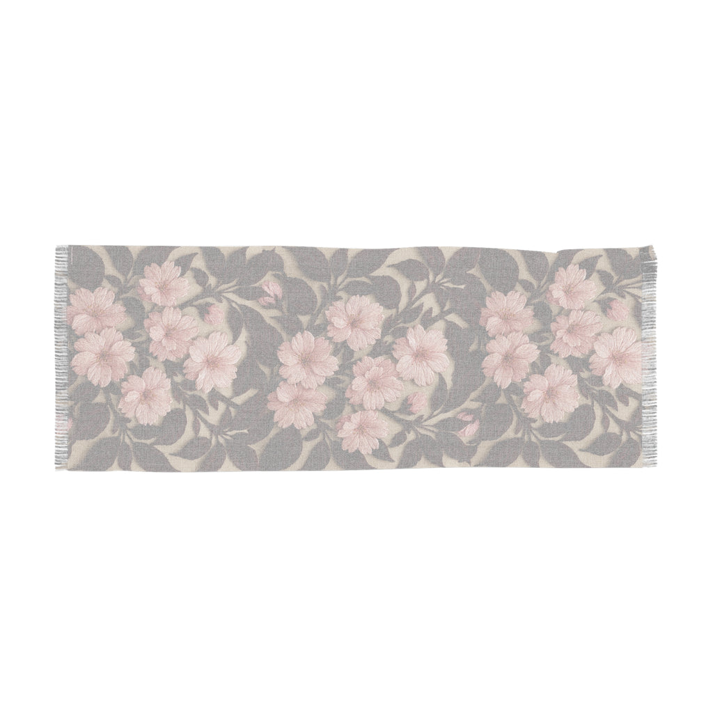Sakura Noir Light Scarf — Pink Cherry Blossom Floral Shawl | Vintage Botanical Wrap