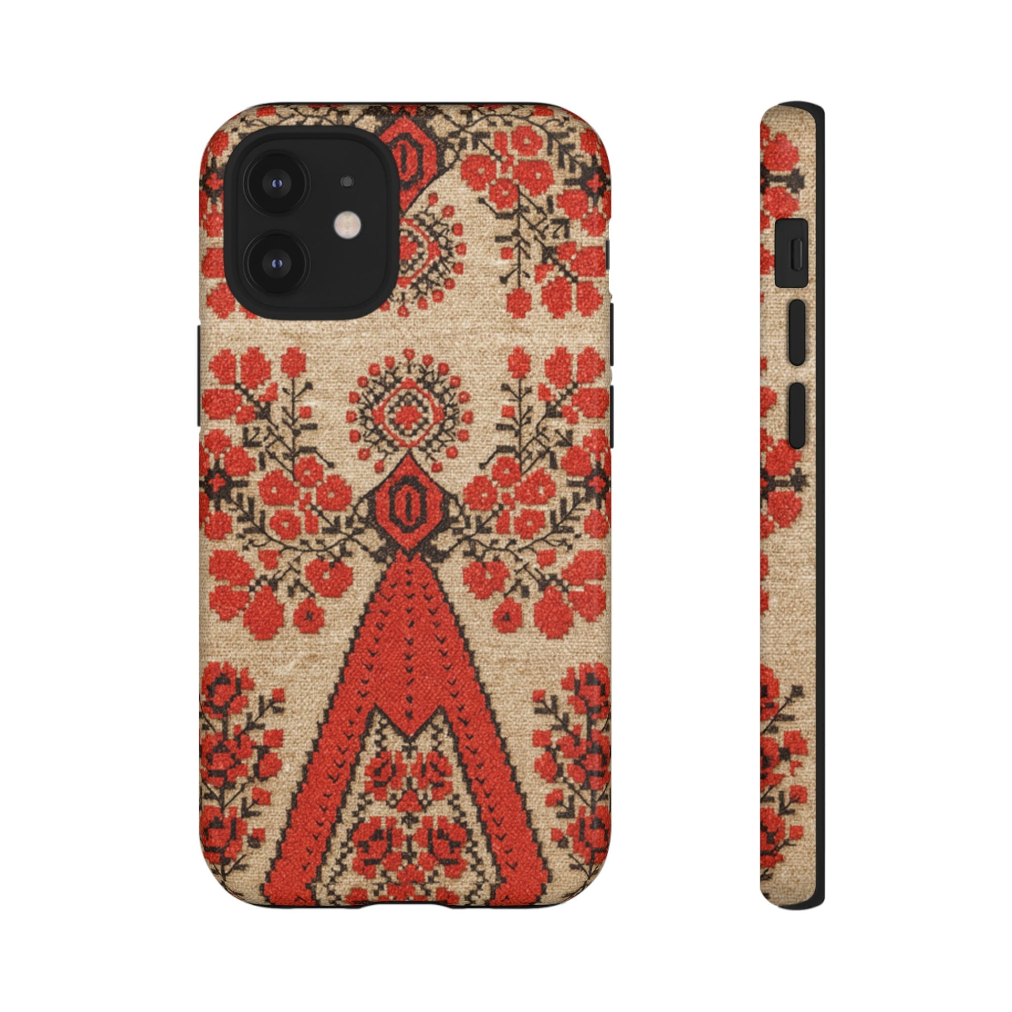 Ukrainian Embroidery Phone Case • Red Black Folk Pattern • Protective Cover with Traditional Berehynia Floral Motifs