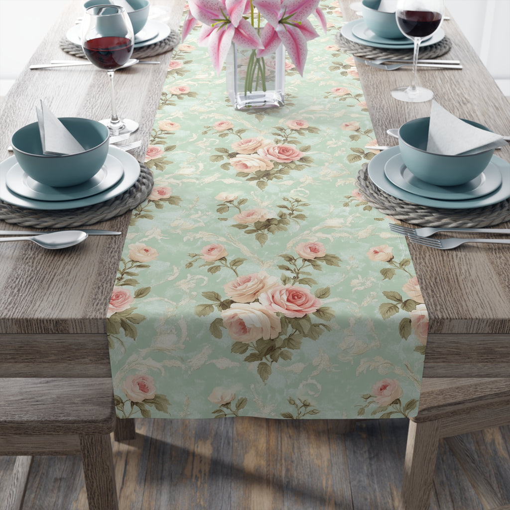 Vintage Pink Rose Pattern Table Runner | Floral Table Runner