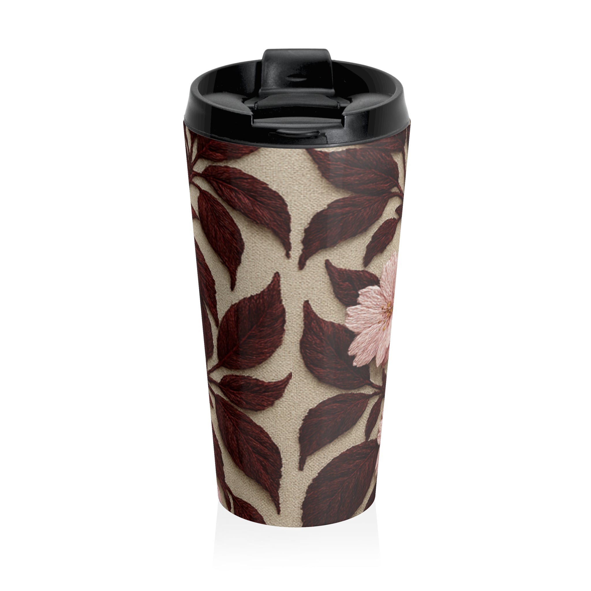 Sakura Noir Travel Mug — Pink Cherry Blossom Insulated Tumbler | 15oz Floral Stainless Steel Cup