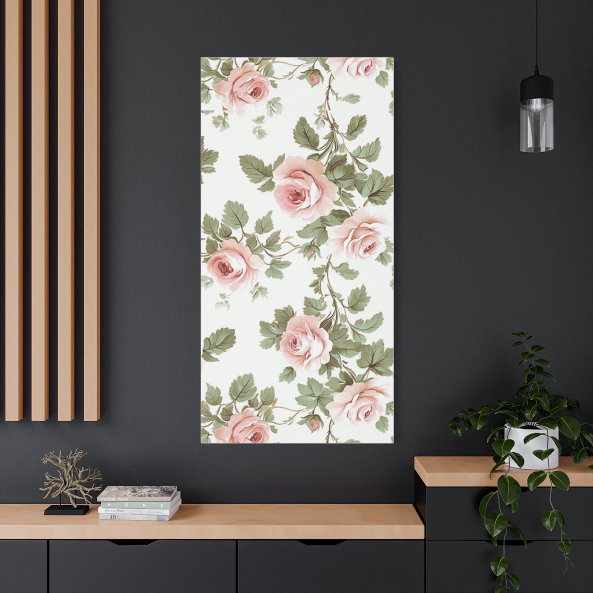 Vintage Pink Rose Matte Canvas Wall Art, Botanical Floral Print, Romantic Cottagecore Home Decor, Stretched 1.25" Canvas
