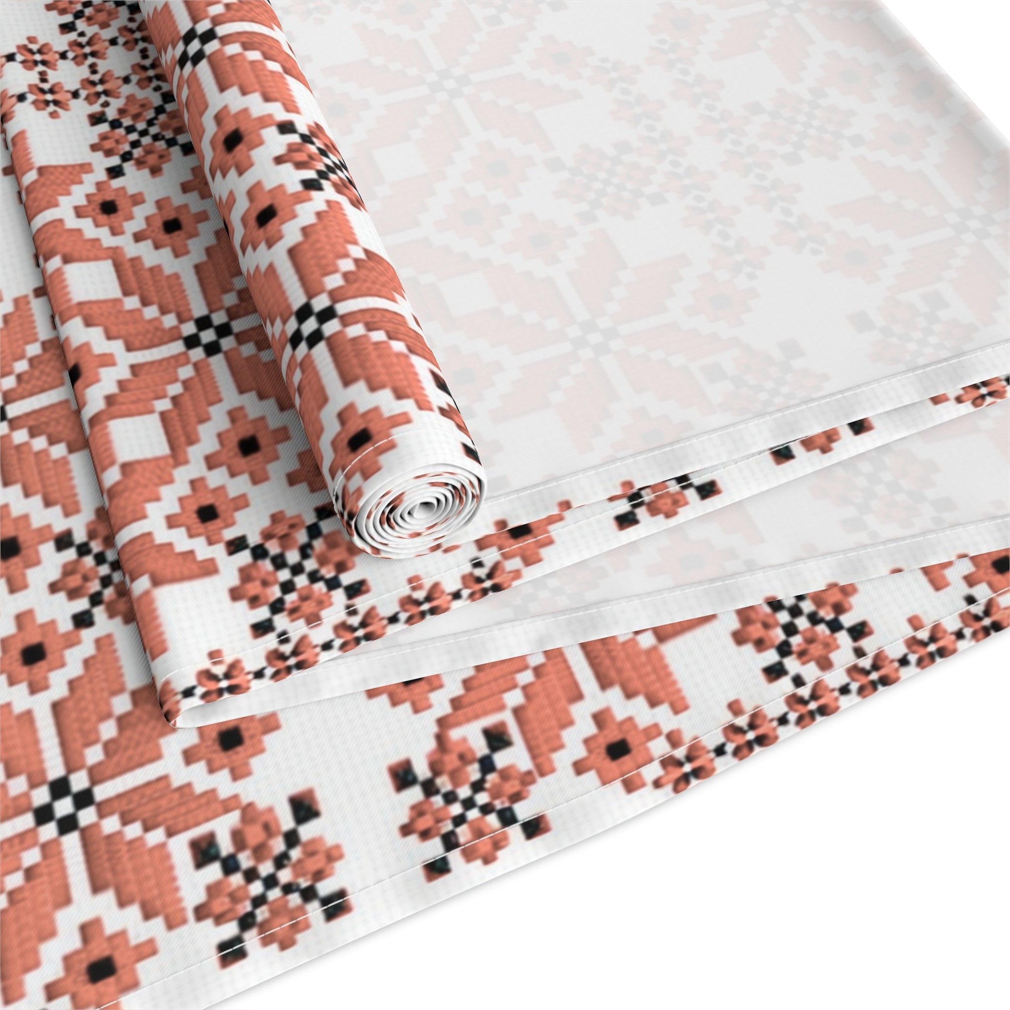 Mariia Red Ukrainian Pattern Table Runner – Traditional Geometric Terracotta & Cream Design