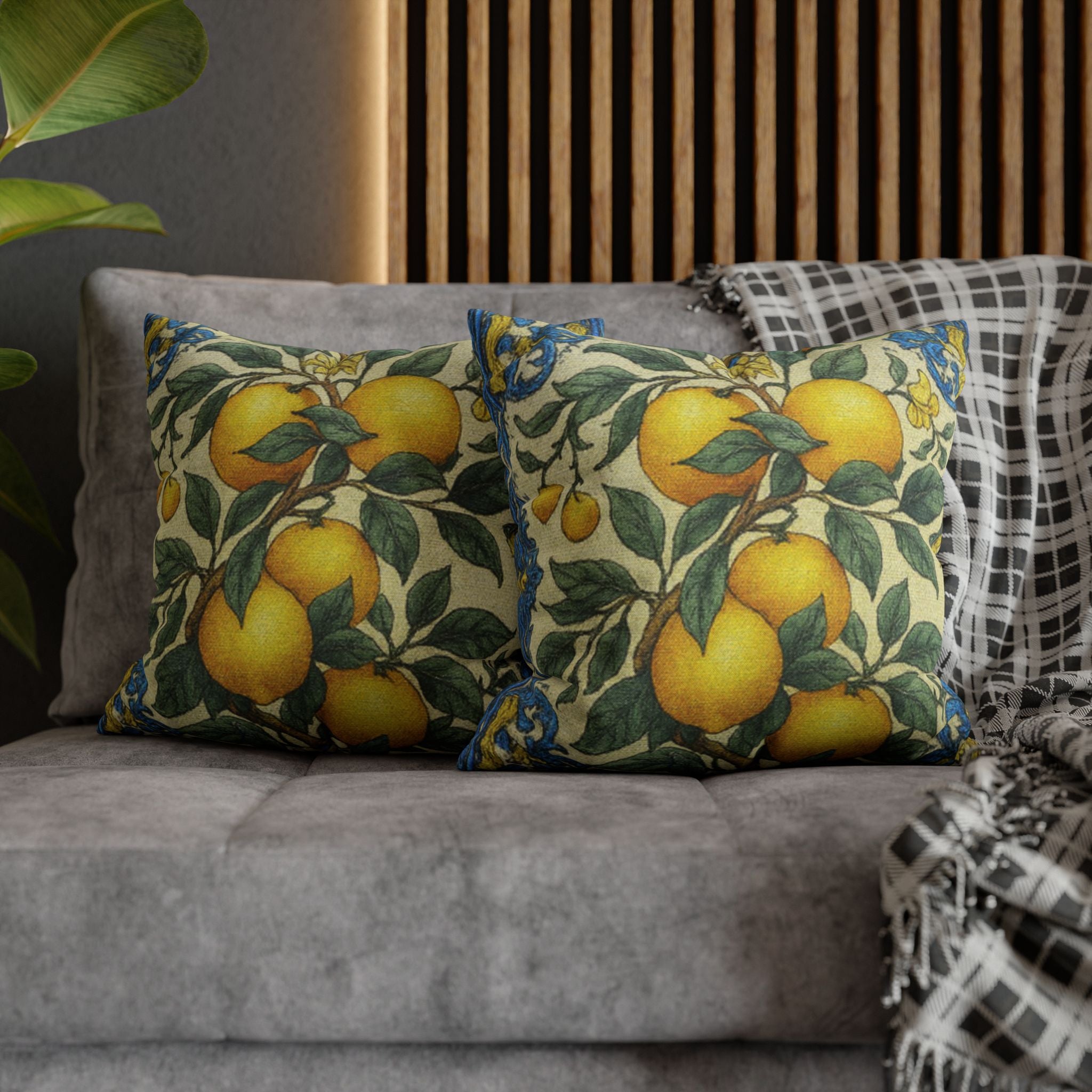 Citrus Riviera Orange & Lemon Branch Pillow Cover – Mediterranean Botanical Cushion Case | William Morris Style