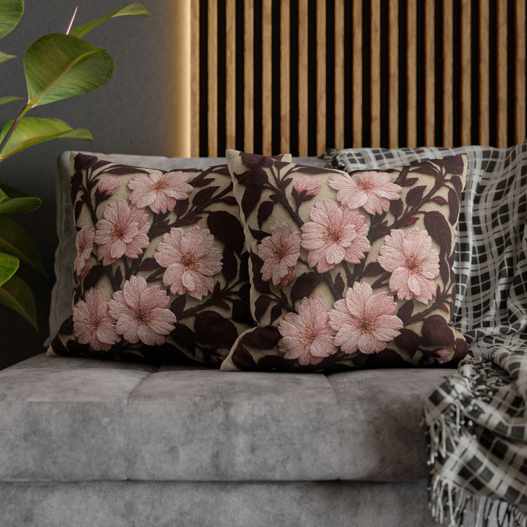 Sakura Noir Decorative Pillow Cover — Vintage Pink Floral Cushion Case | Botanical Throw Pillow