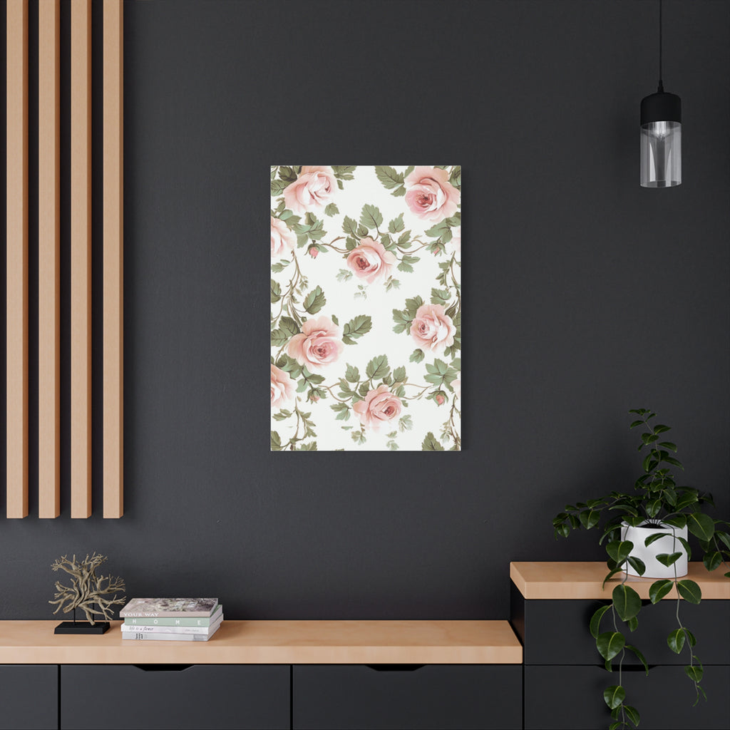 Vintage Pink Rose Matte Canvas Wall Art, Botanical Floral Print, Romantic Cottagecore Home Decor, Stretched 1.25" Canvas