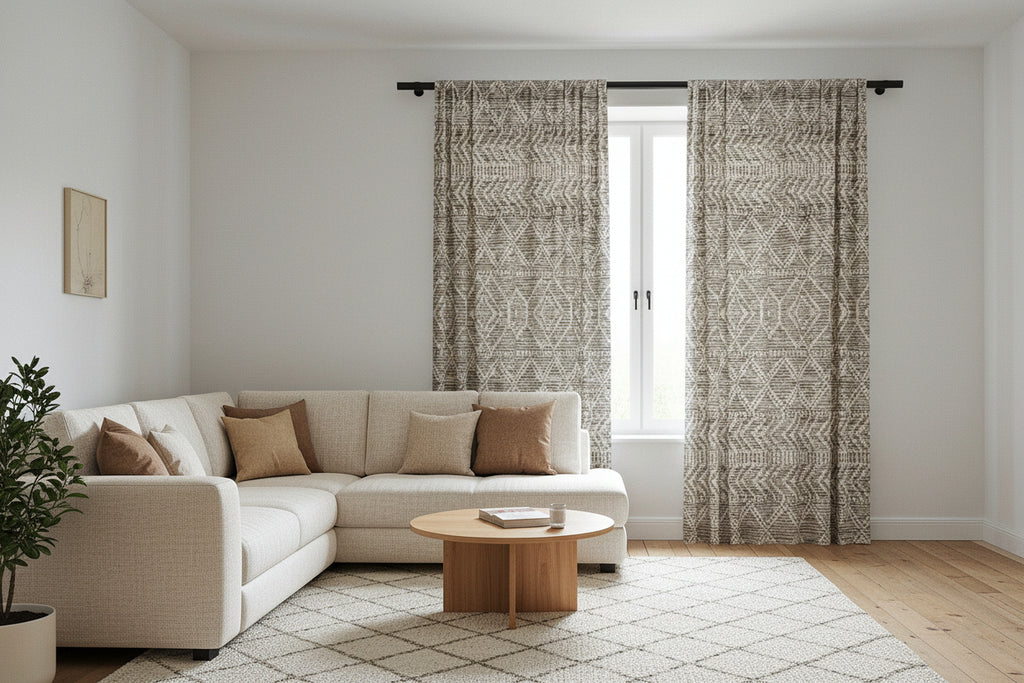 Sand & Stone Diamond Weave Sheer Curtain Panel | Farmhouse Heritage Light Filter