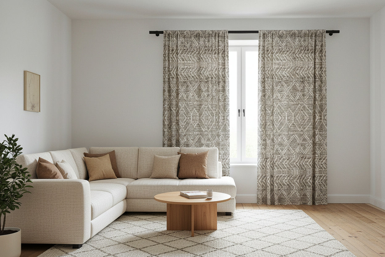 Sand & Stone Diamond Weave Sheer Curtain Panel | Farmhouse Heritage Light Filter