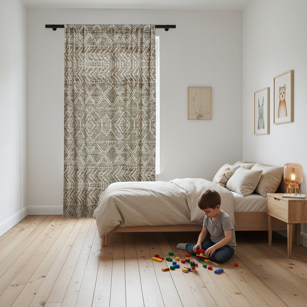 Sand & Stone Diamond Weave Sheer Curtain Panel | Farmhouse Heritage Light Filter