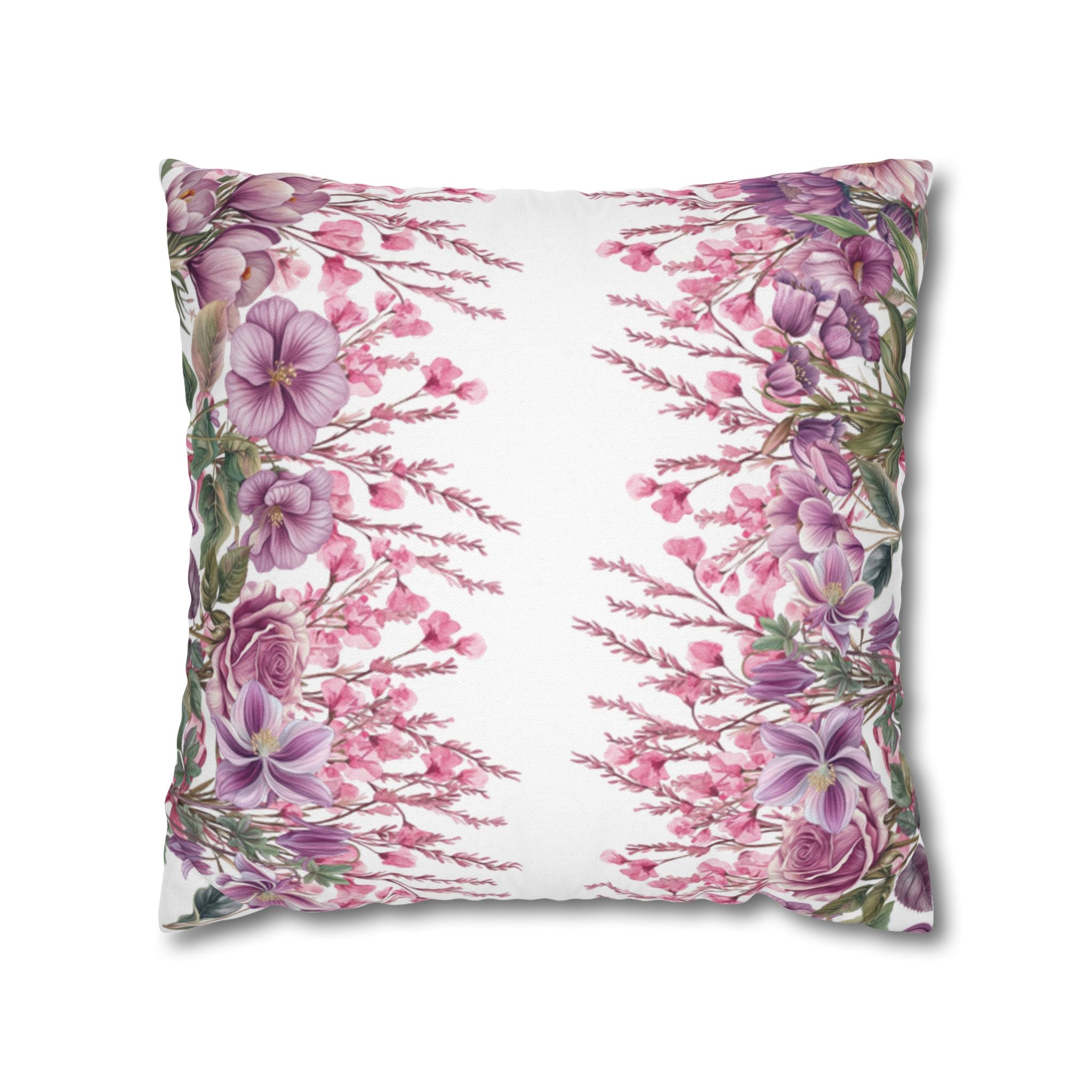 Spring Floral Pillowcase 1piece, Polyester Cushion Cover, Pink  Purple Flowers, Spring Home Decor