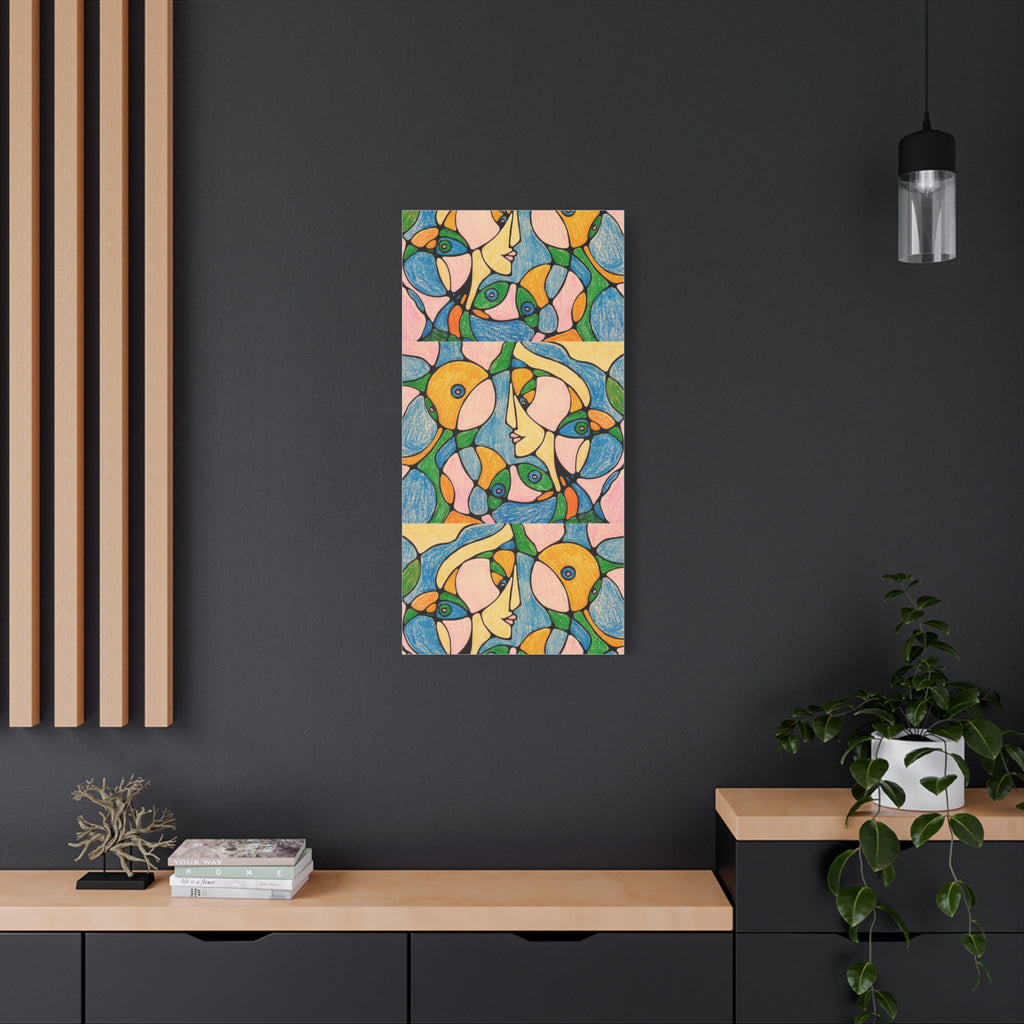 Abstract Colorful Faces Canvas Art, Vibrant Modern Wall Decor, Surreal Cubist Style Matte Print, Stretched 1.25" Ready to Hang