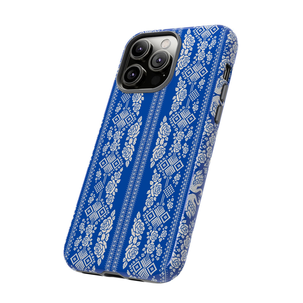 BLUESKYDEZIGN | Wedding Swans Phone Case – Blue & White Romantic Folk Art Swans & Roses Tough Cover for iPhone & Samsung