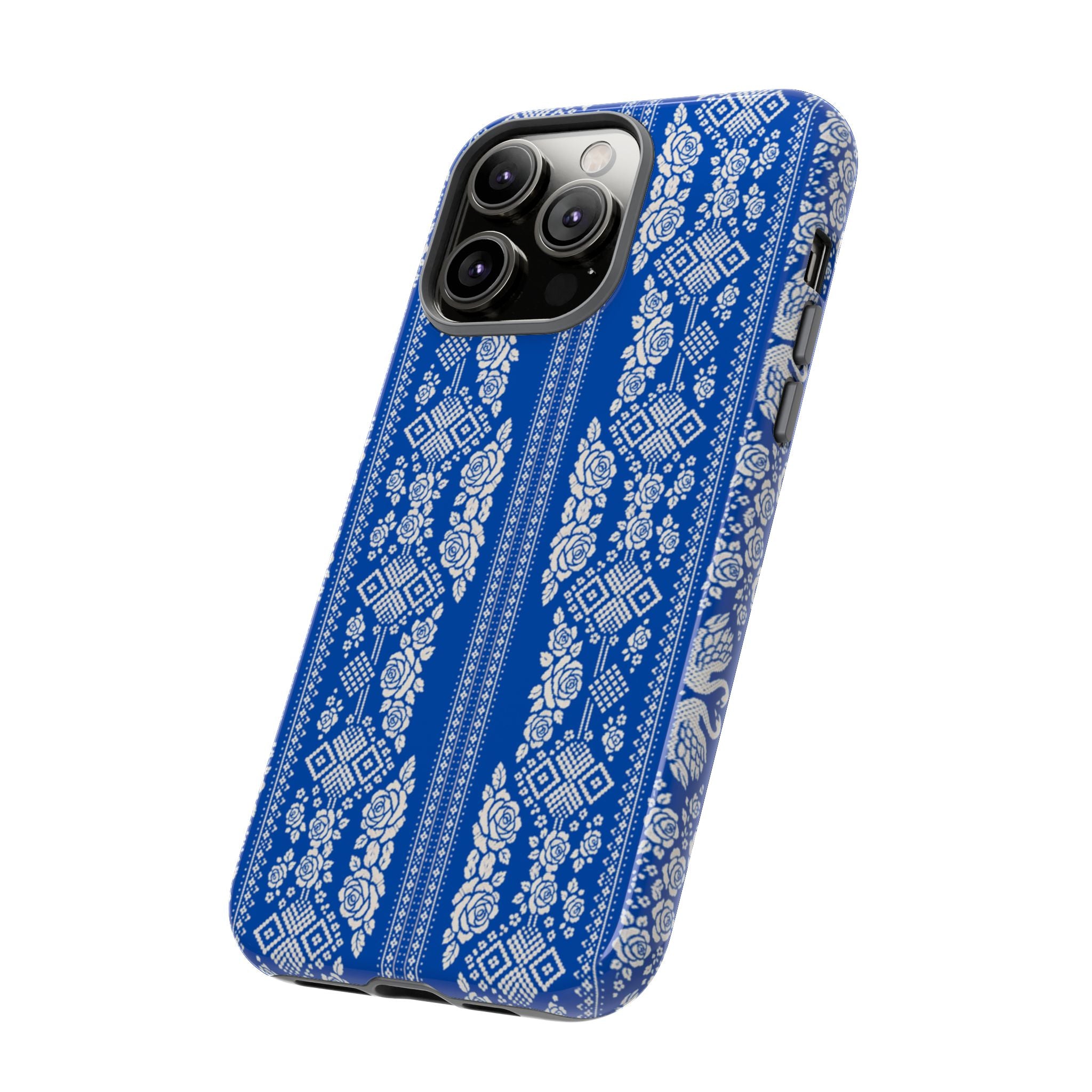 BLUESKYDEZIGN | Wedding Swans Phone Case – Blue & White Romantic Folk Art Swans & Roses Tough Cover for iPhone & Samsung