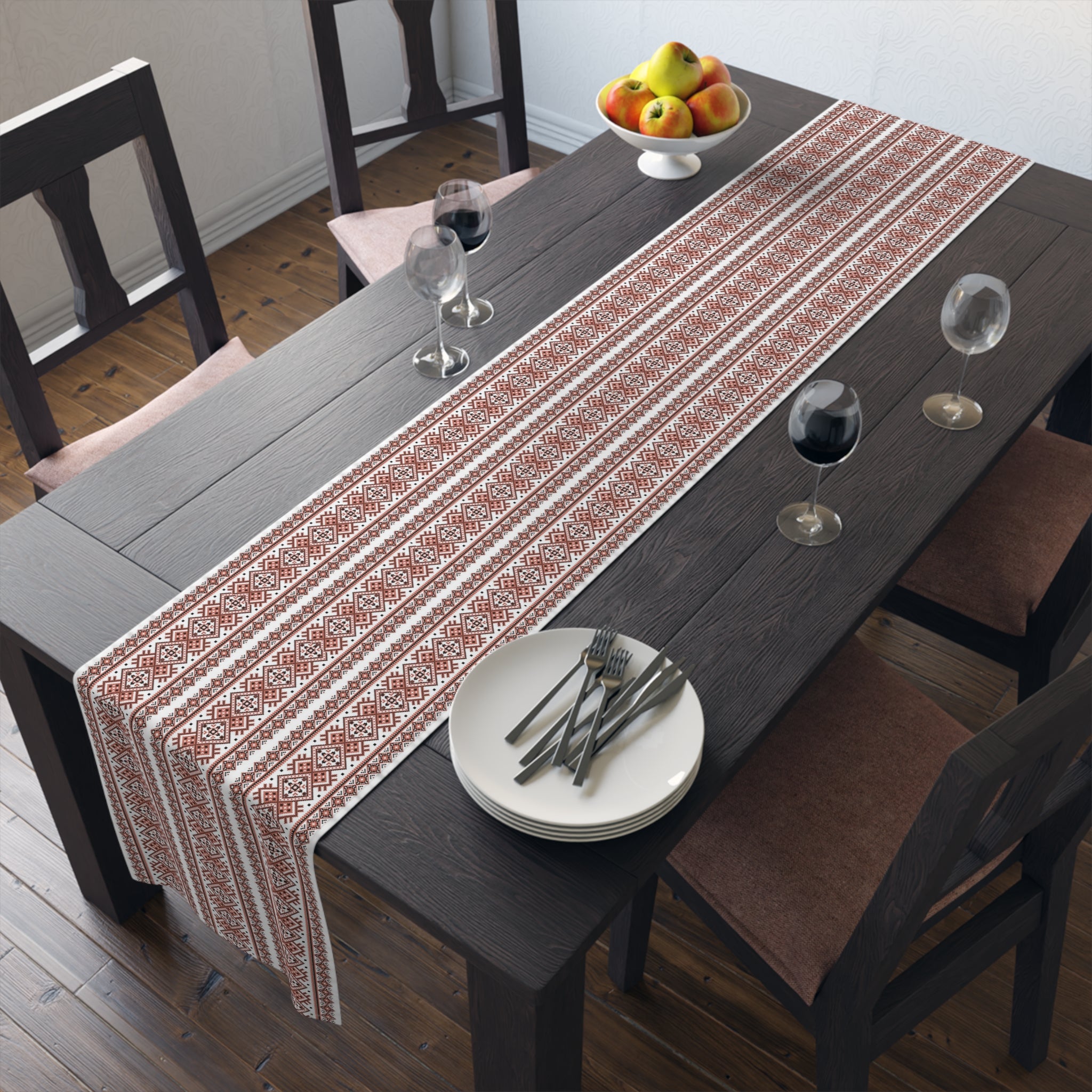 BLUESKYDEZIGN Ukrainian Red Black Table Runner - Heritage Folk Pattern