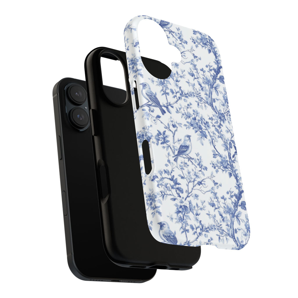 BLUESKYDEZIGN | Blue Floral Vine Phone Case – Toile-Inspired Romantic Watercolor Branch Pattern Tough Cover