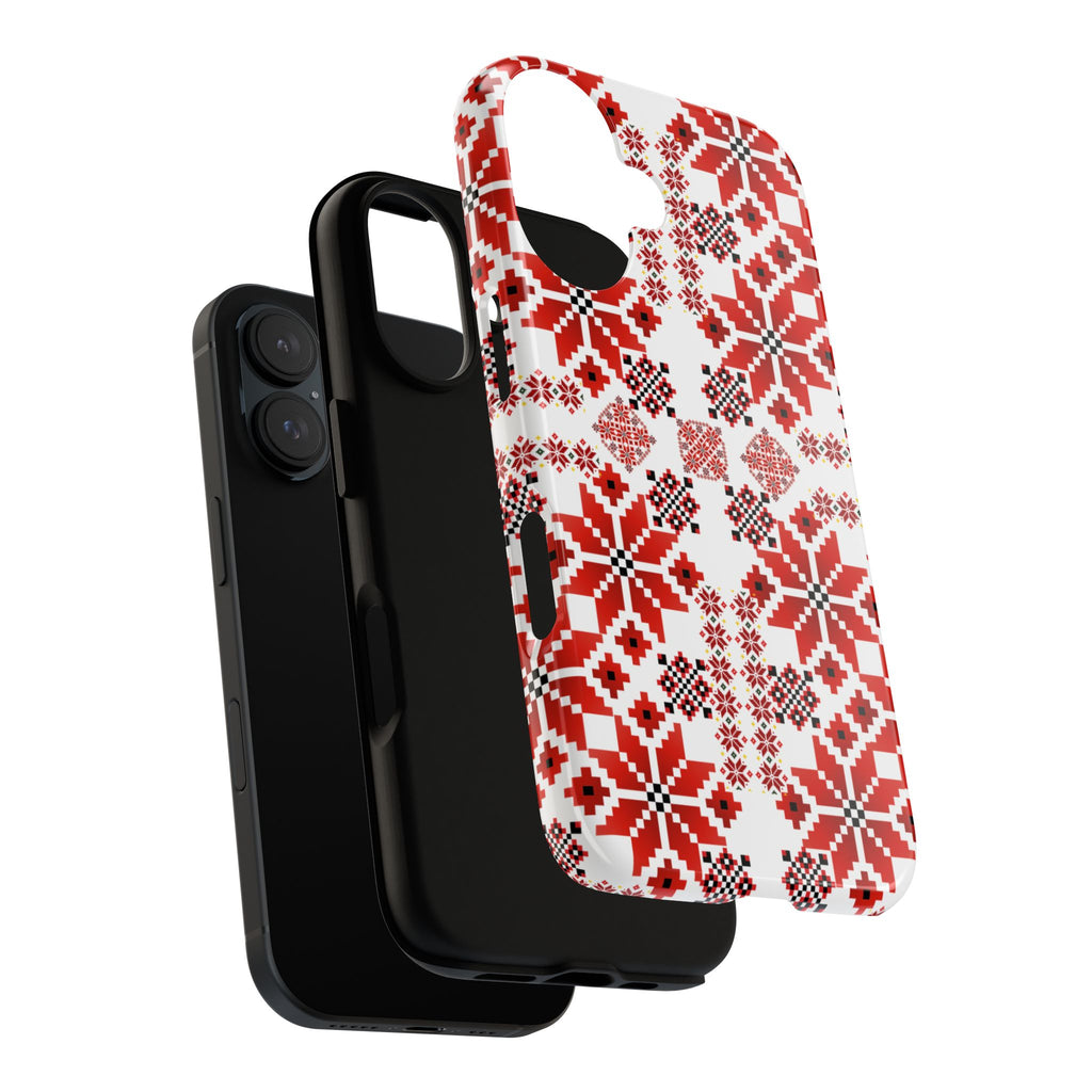 Mariia Red Phone Case | Ukrainian Folk Embroidery | Red & Black Geometric Tough Cover